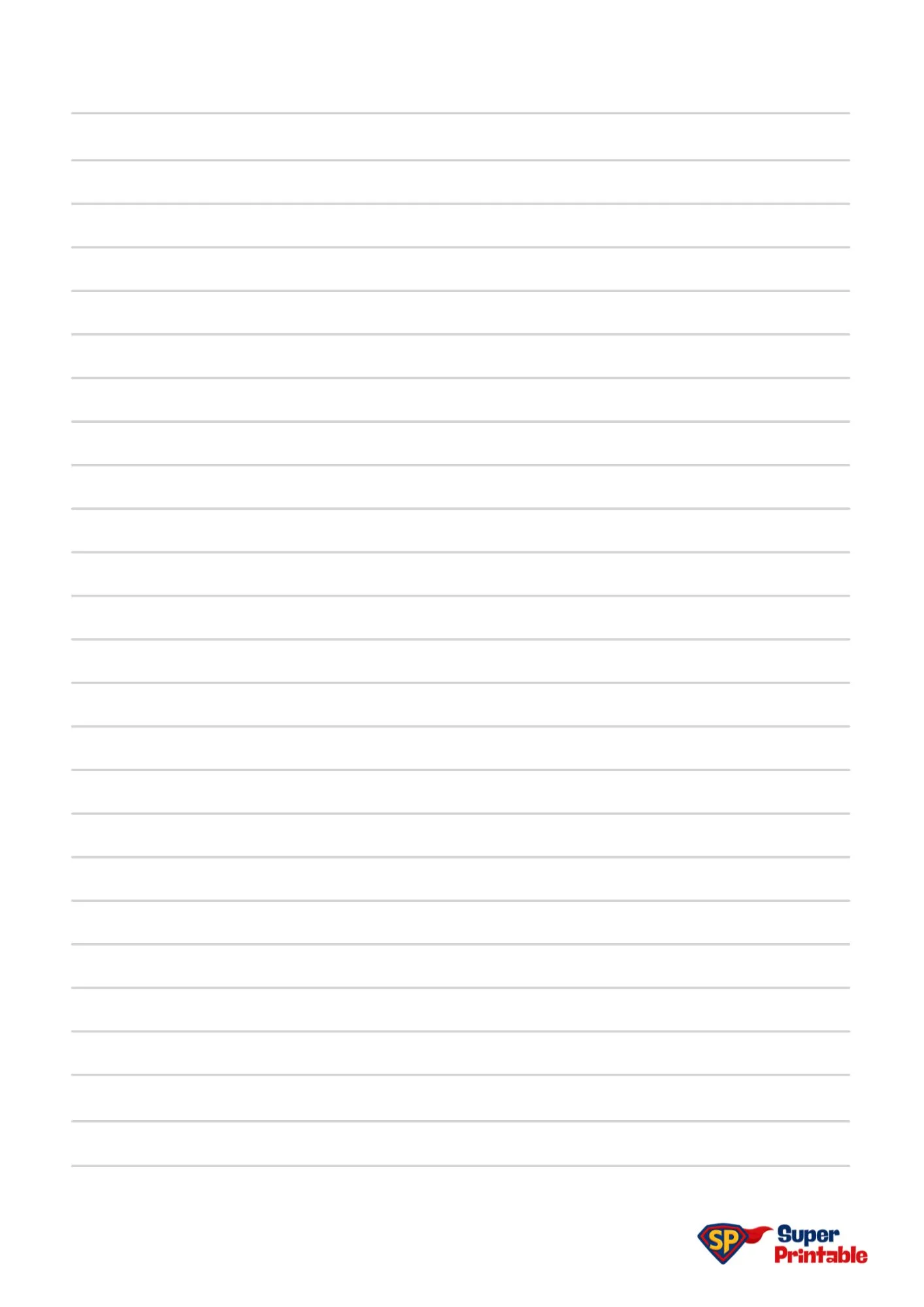 Lined paper with evenly spaced horizontal lines on a white background. A small "Super Printable" logo is in the bottom right corner.