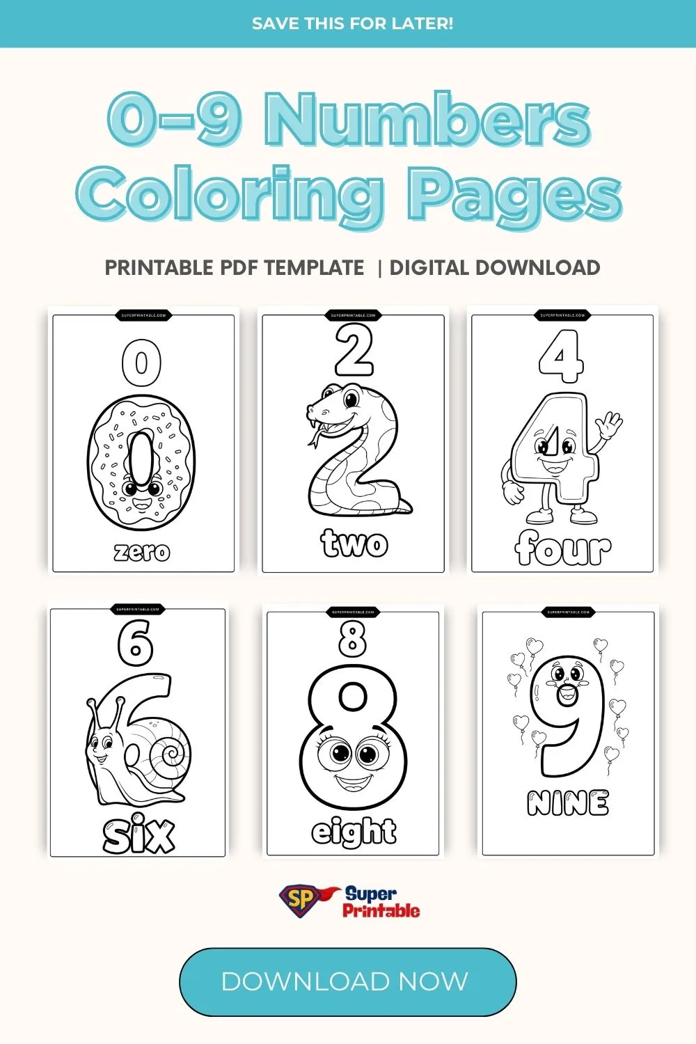 0–9 Numbers Coloring Pages Pinterest Image