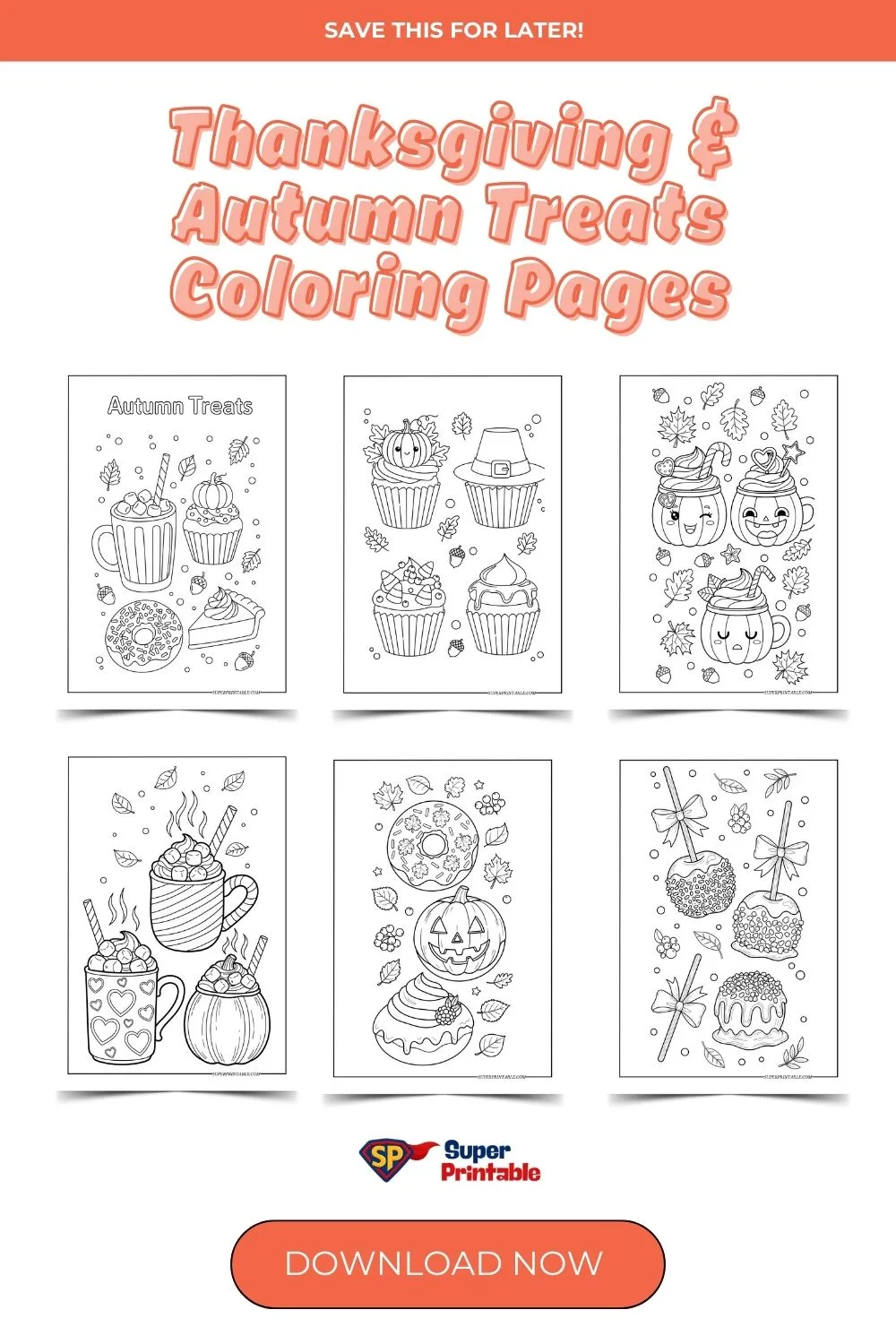 10 Thanksgiving & Autumn Treats Coloring Pages Pinterest Image
