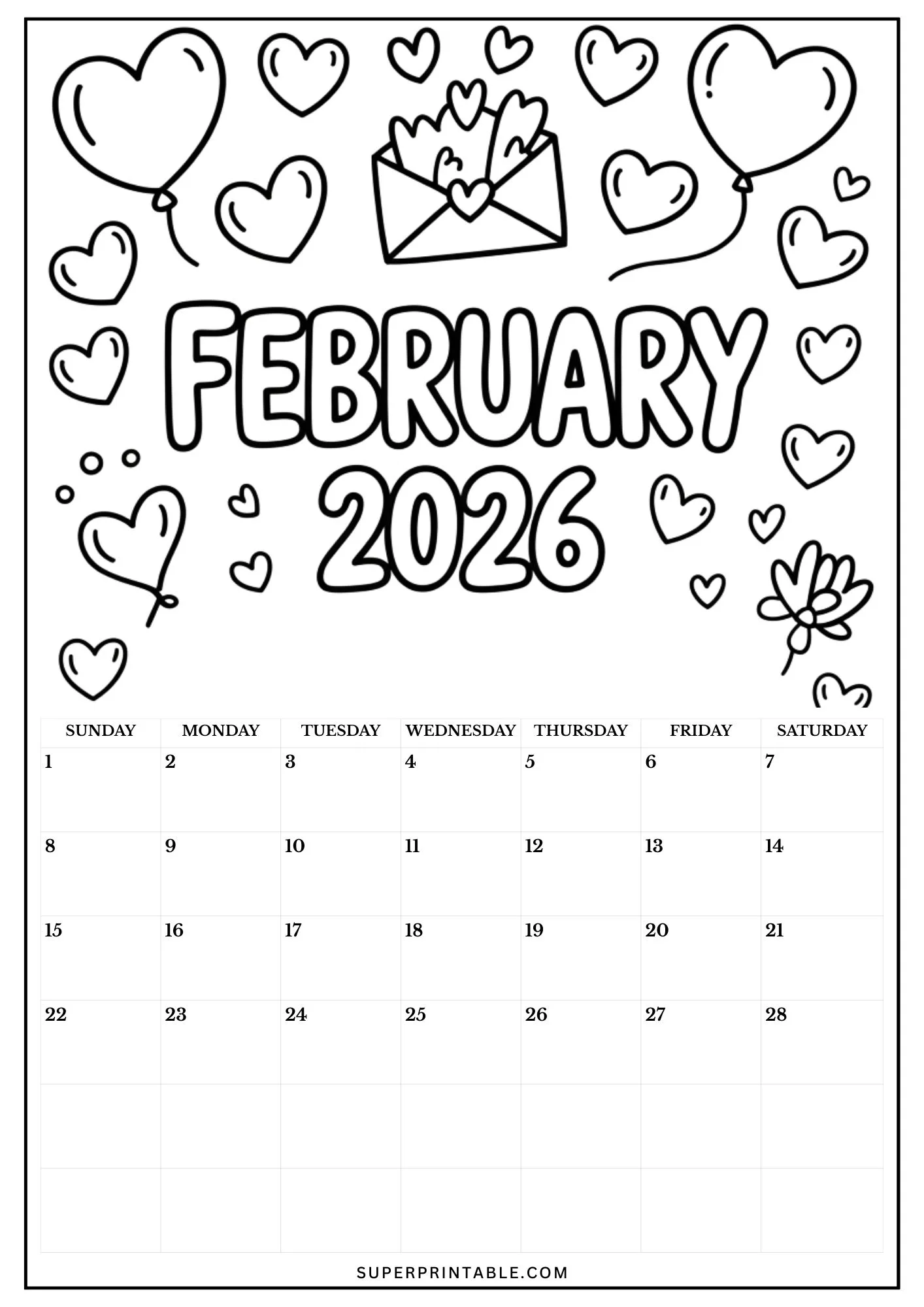 2026 Calendar Coloring Pages 2