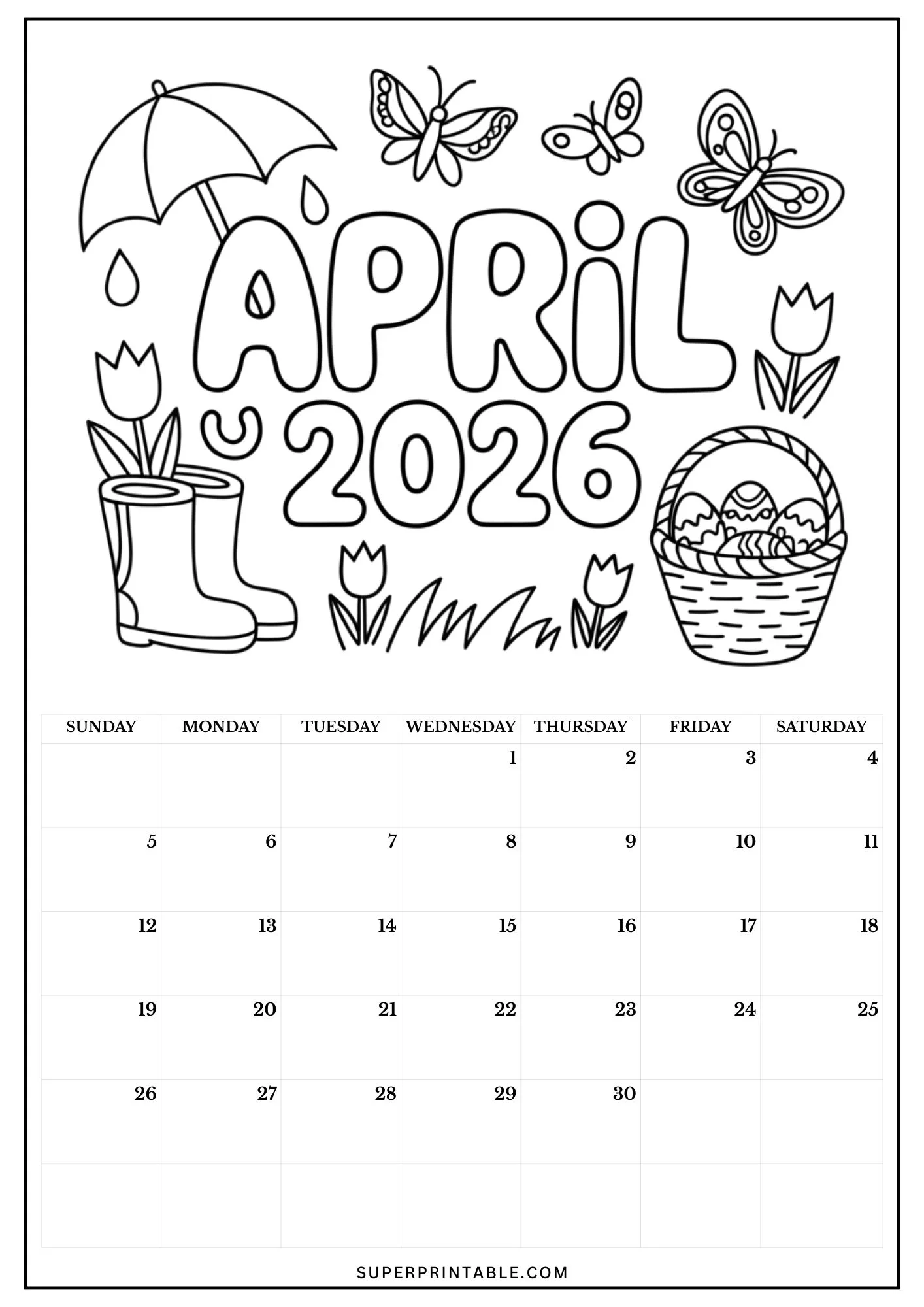 2026 Calendar Coloring Pages 4