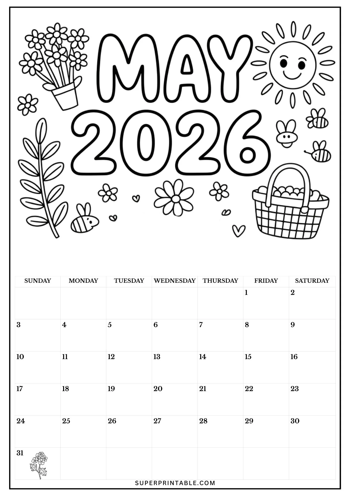 2026 Calendar Coloring Pages 5