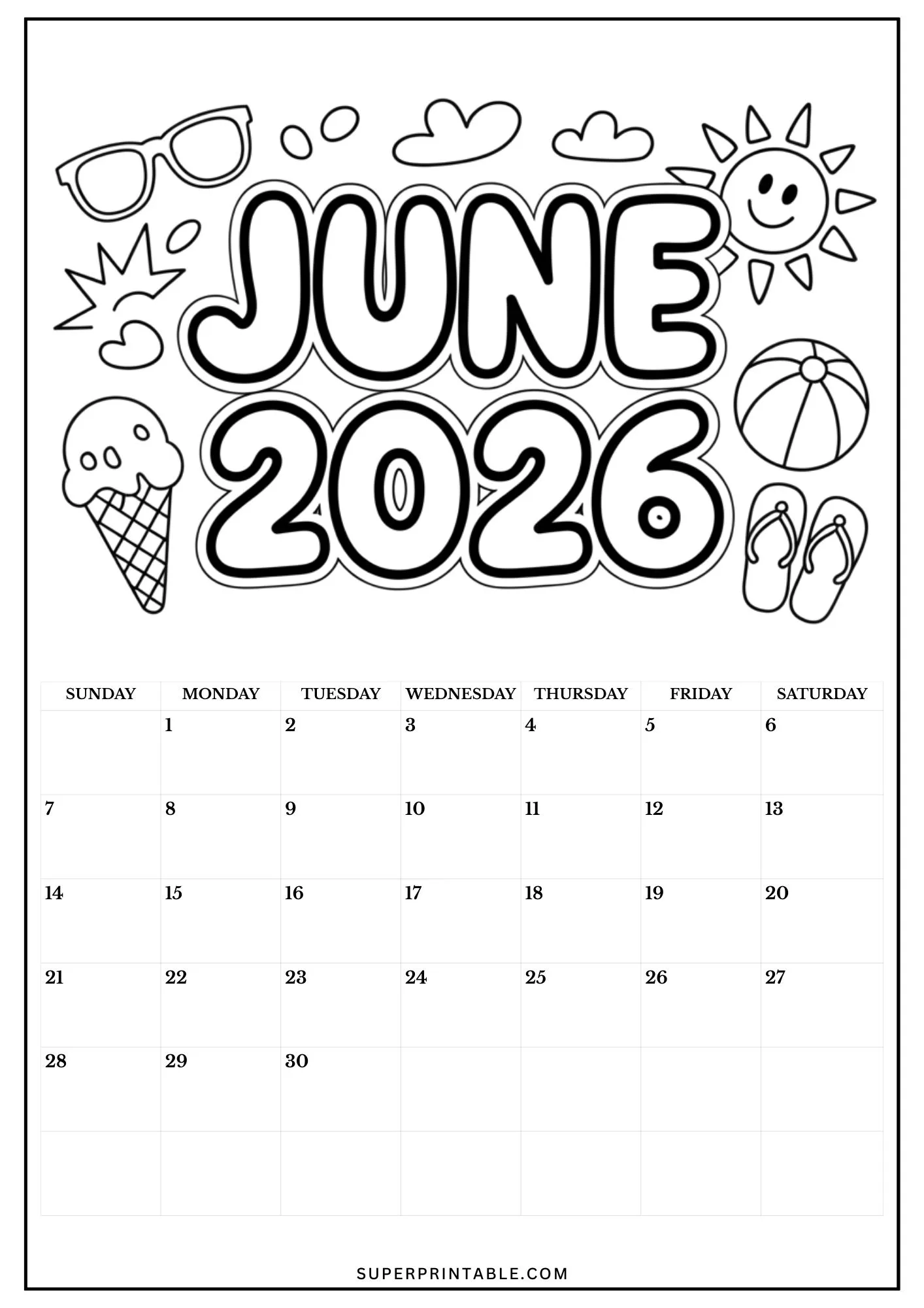 2026 Calendar Coloring Pages 6
