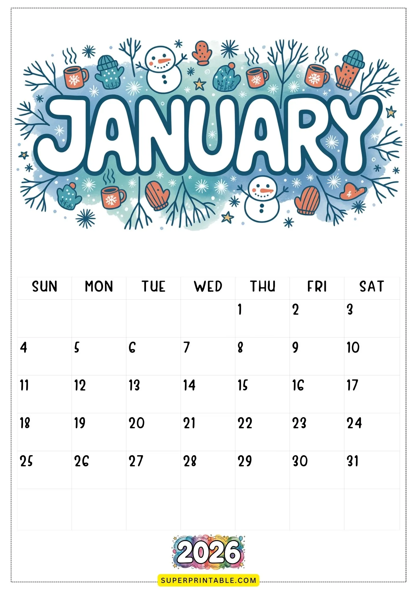 2026 Calendar Printable 1