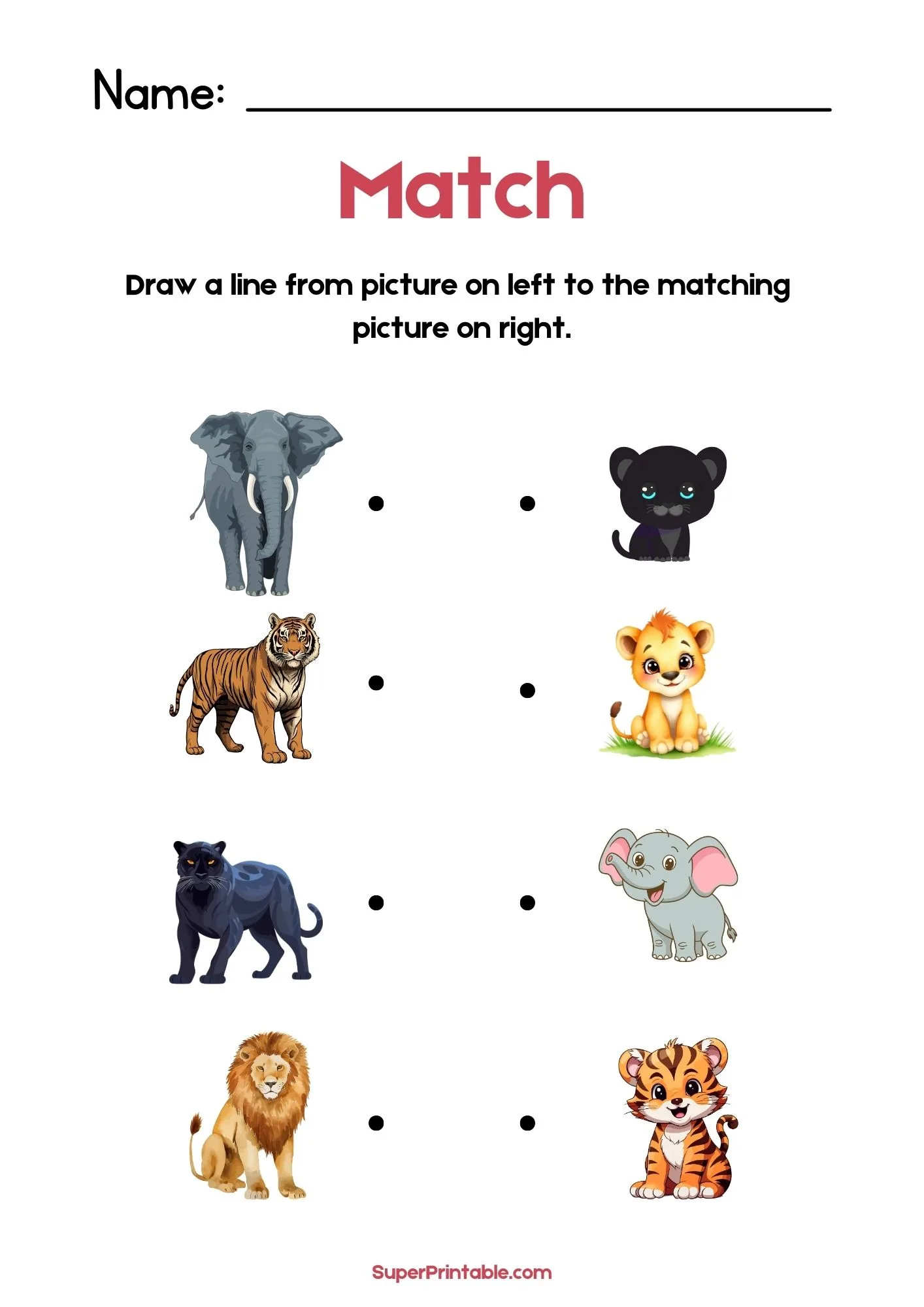 Animals Illustrative Matching Worksheet 1