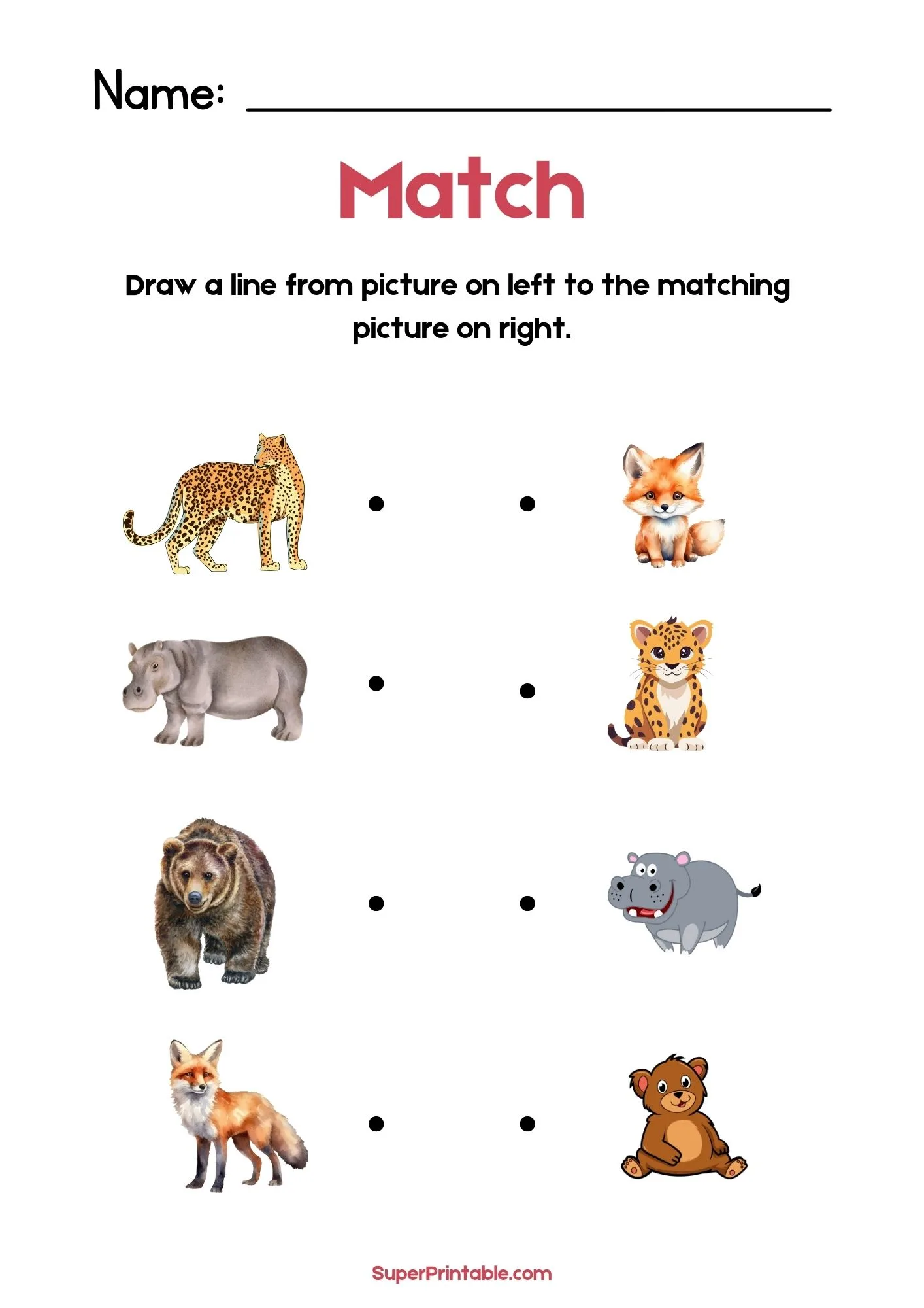 Animals Illustrative Matching Worksheet 2