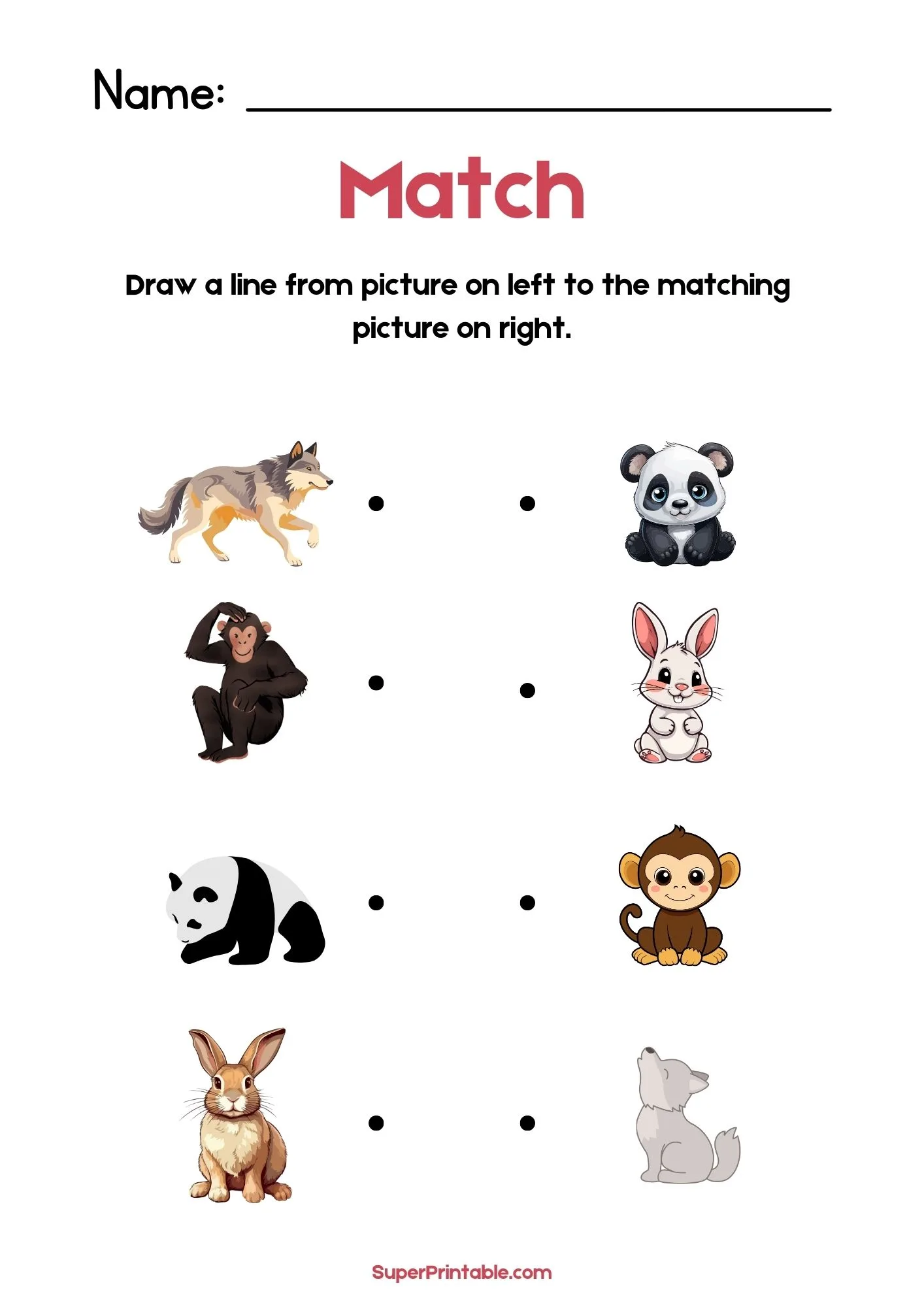 Animals Illustrative Matching Worksheet 3
