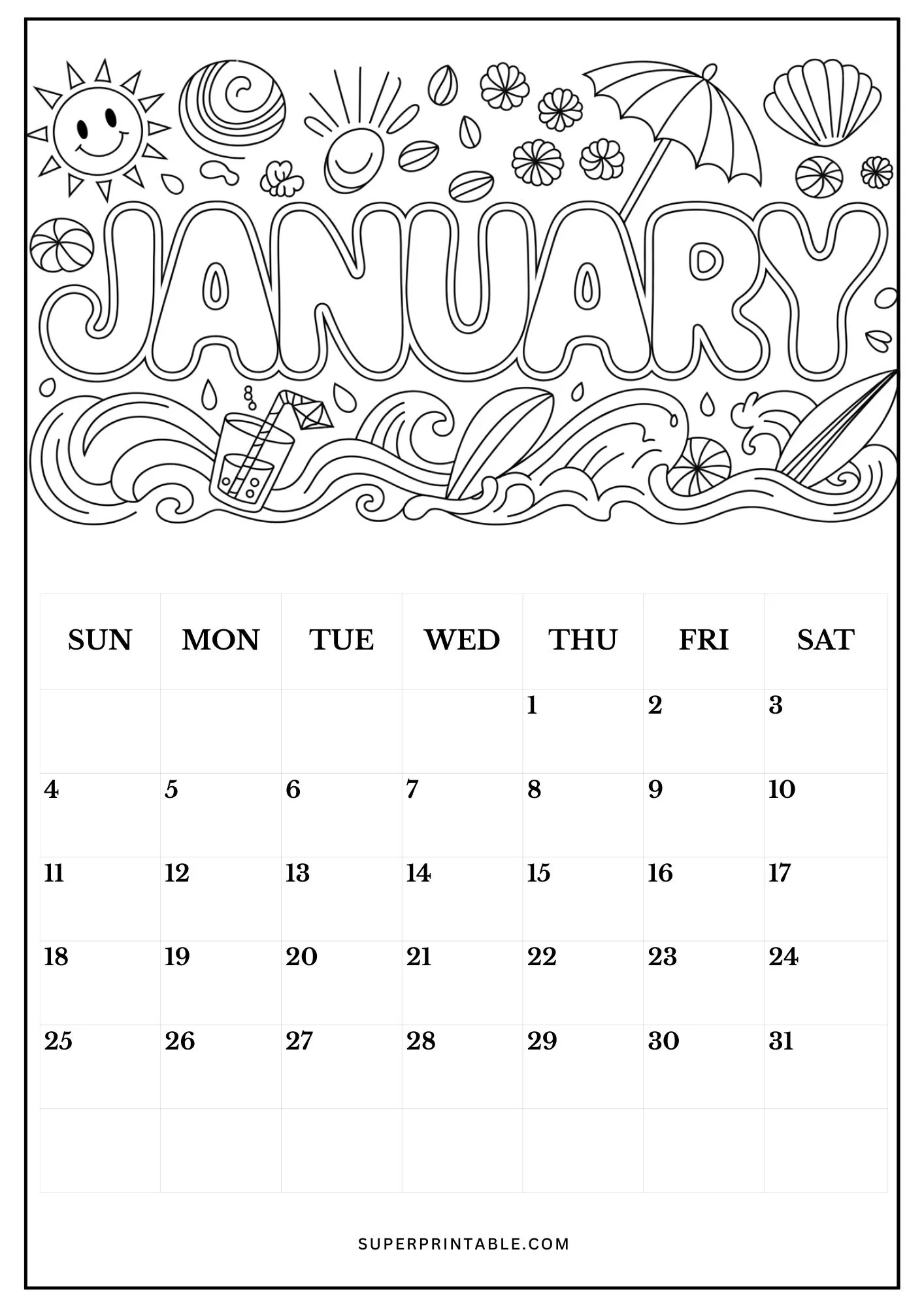 Australian 2026 Calendar Coloring Pages 1