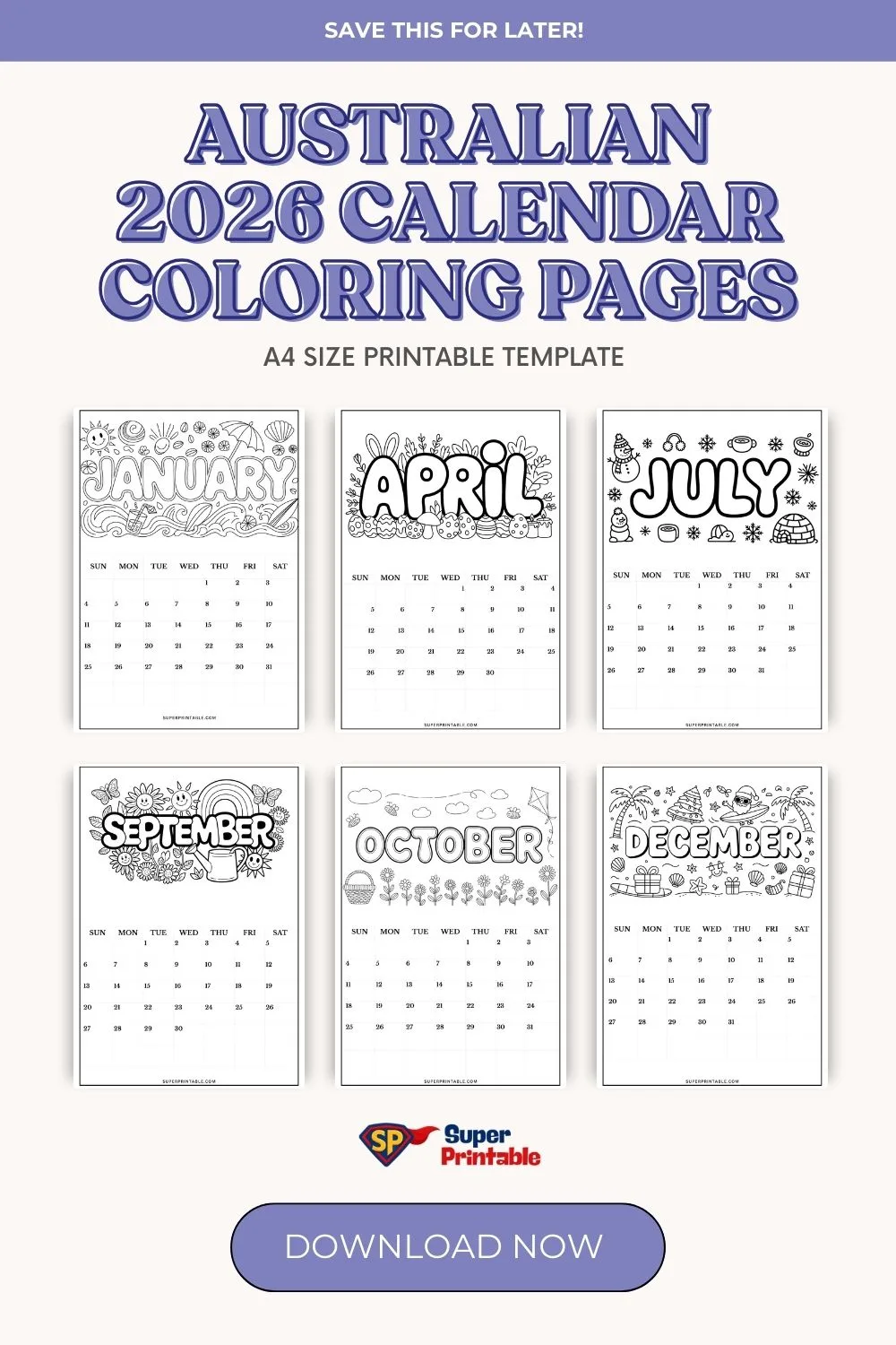 Australian 2026 Calendar Coloring Pages Pinterest Image