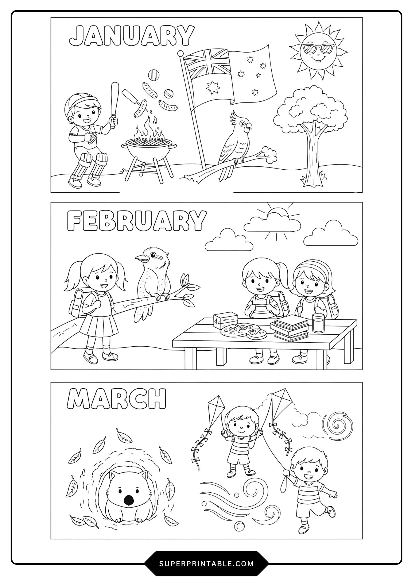 Australian Quarterly Calendar Coloring Pages 1