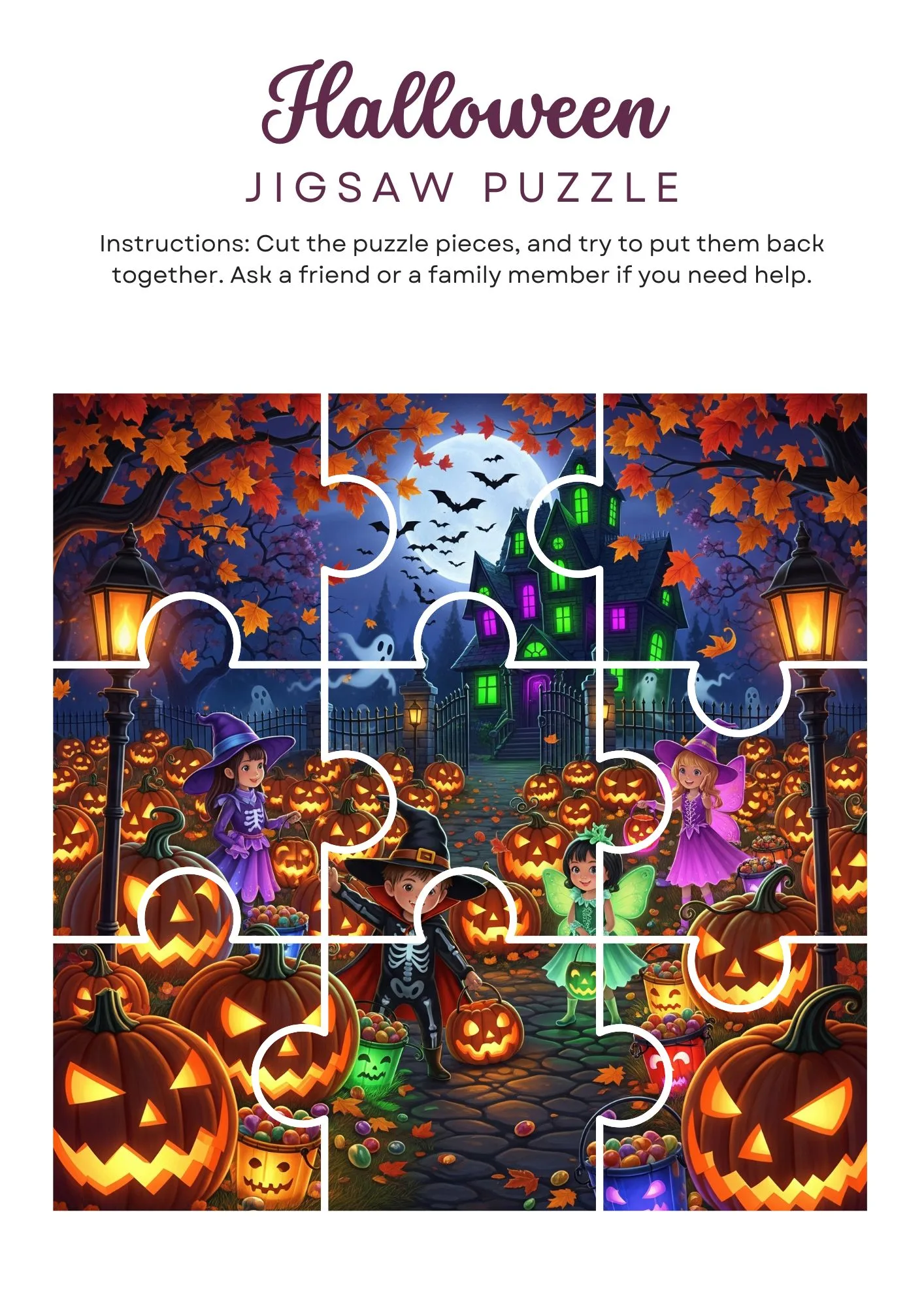 Colorful Halloween Jigsaw Puzzle Activity 1