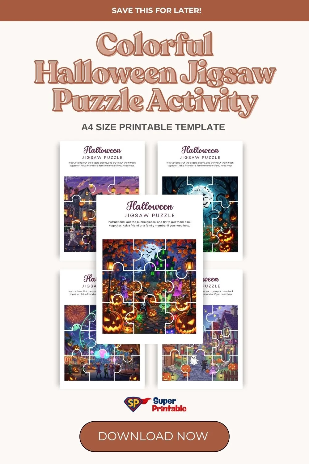 Colorful Halloween Jigsaw Puzzle Activity Pinterest Image
