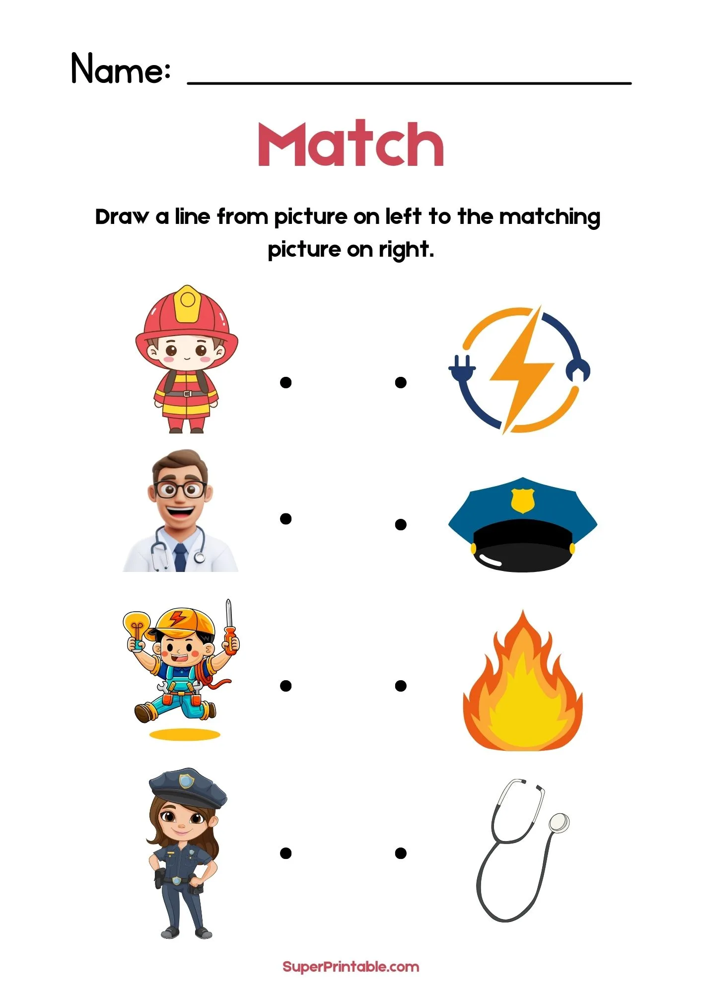 Community Helpers Illustrative Matching Worksheet 1