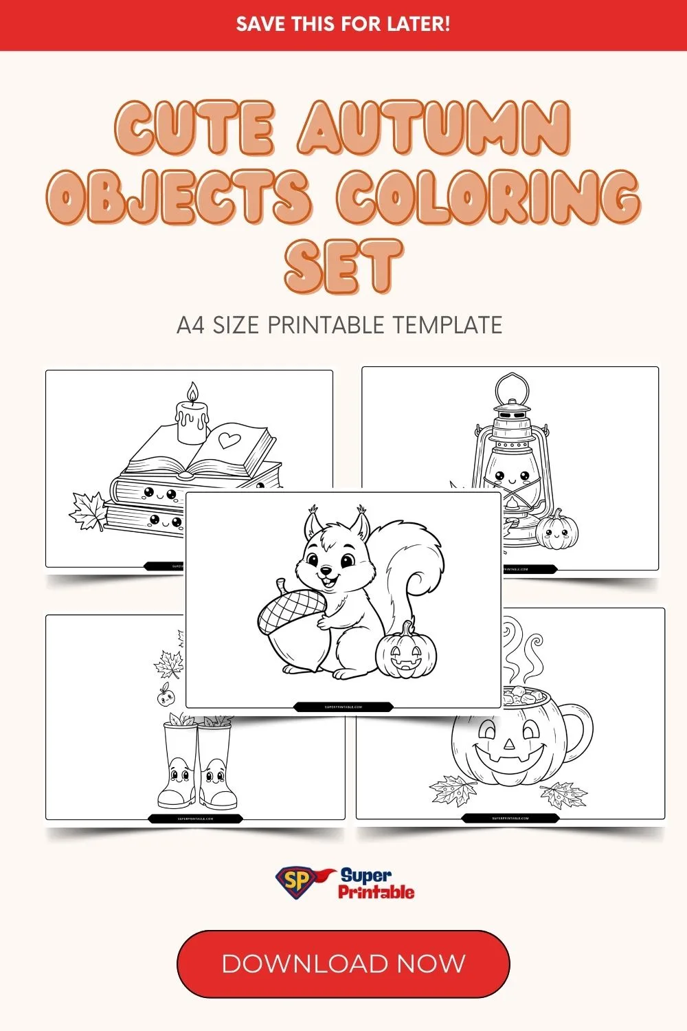 Cute Autumn Objects Coloring Set Pinterest Image