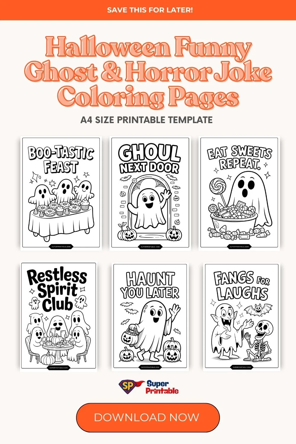 Halloween Funny Ghost & Horror Joke Coloring Pages Pinterest Image
