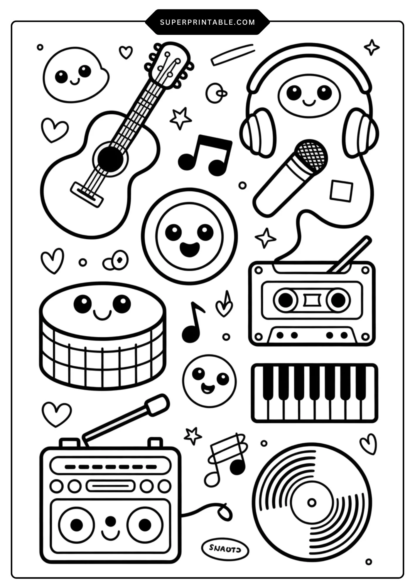 Kawaii Sticker Page Style Coloring Pages 1
