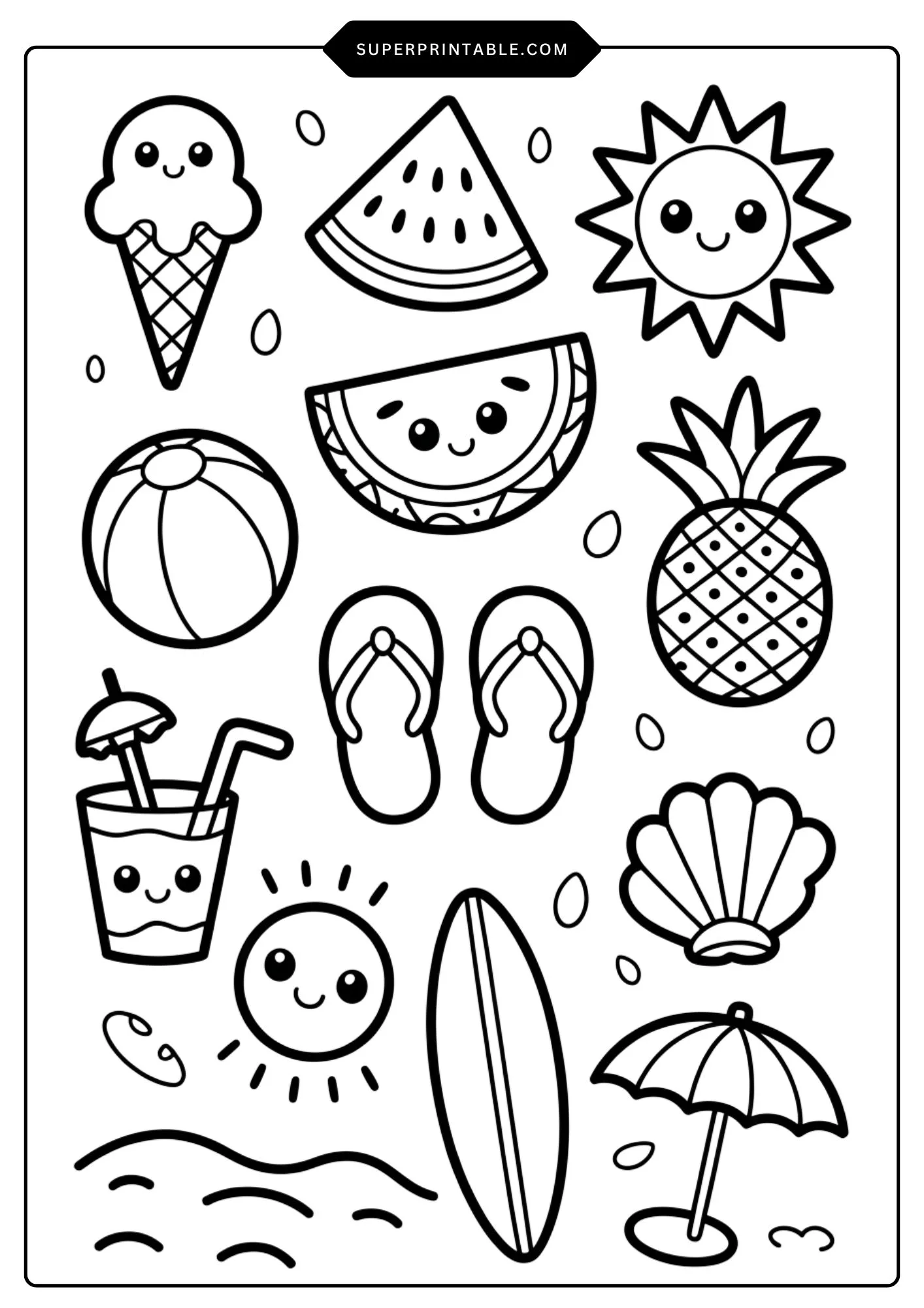 Kawaii Sticker Page Style Coloring Pages 2