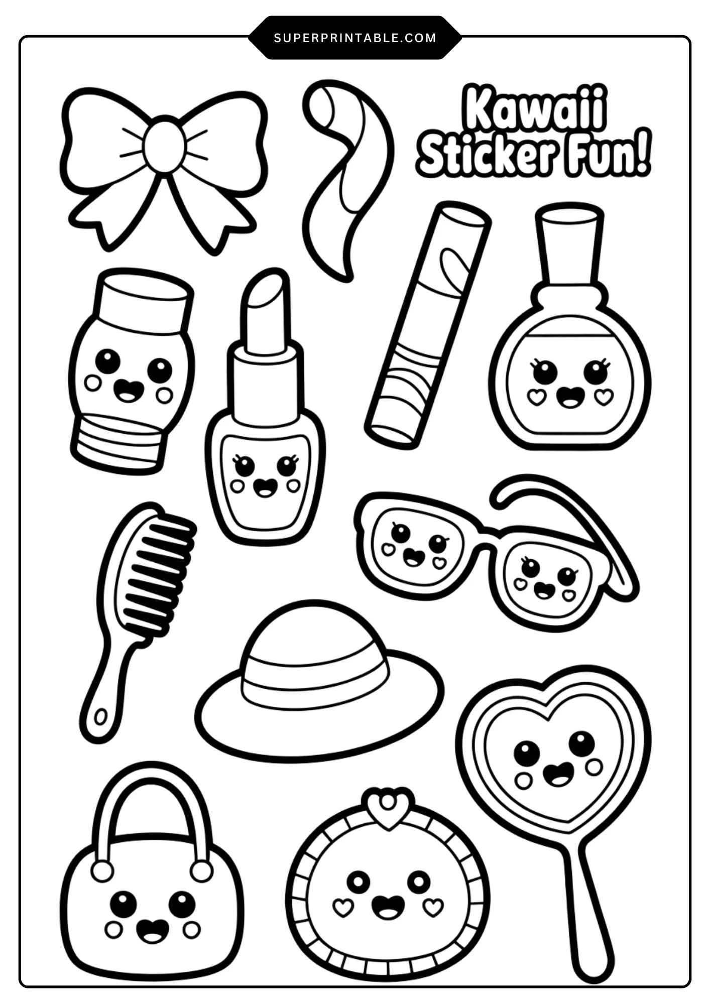 Kawaii Sticker Page Style Coloring Pages 3