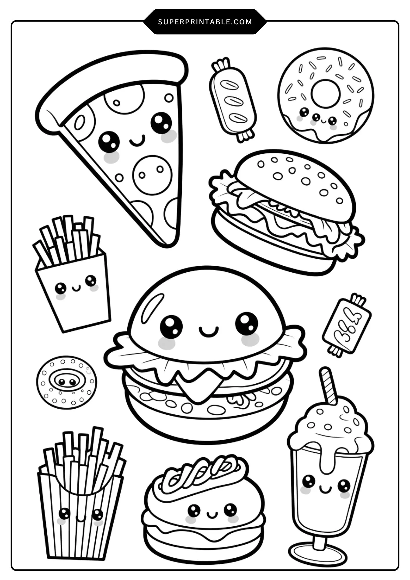 Kawaii Sticker Page Style Coloring Pages 4