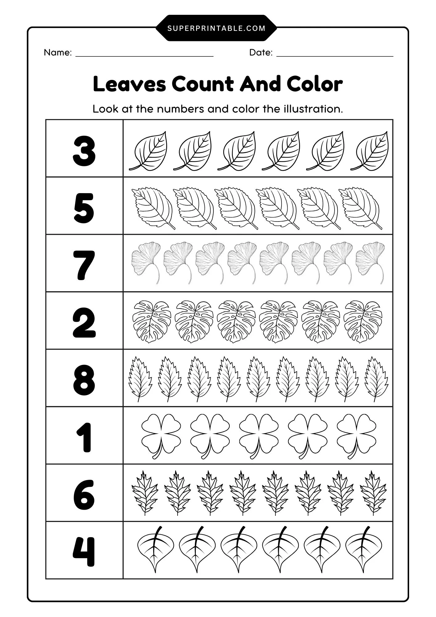 Leaves Count And Color Activity Coloring Pages 1