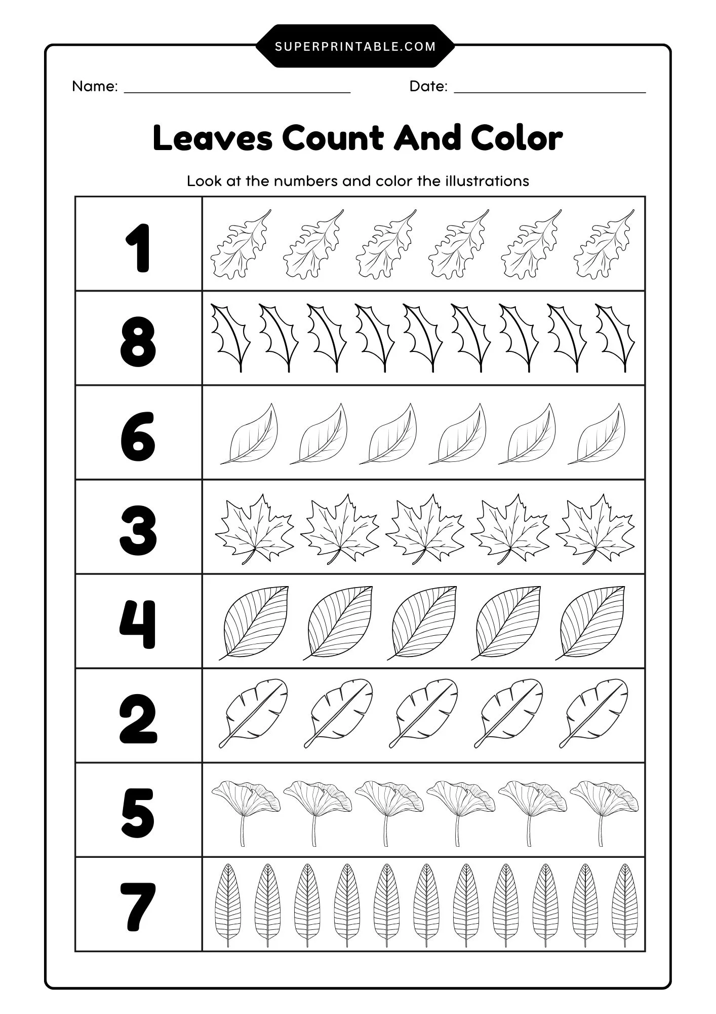 Leaves Count And Color Activity Coloring Pages 2