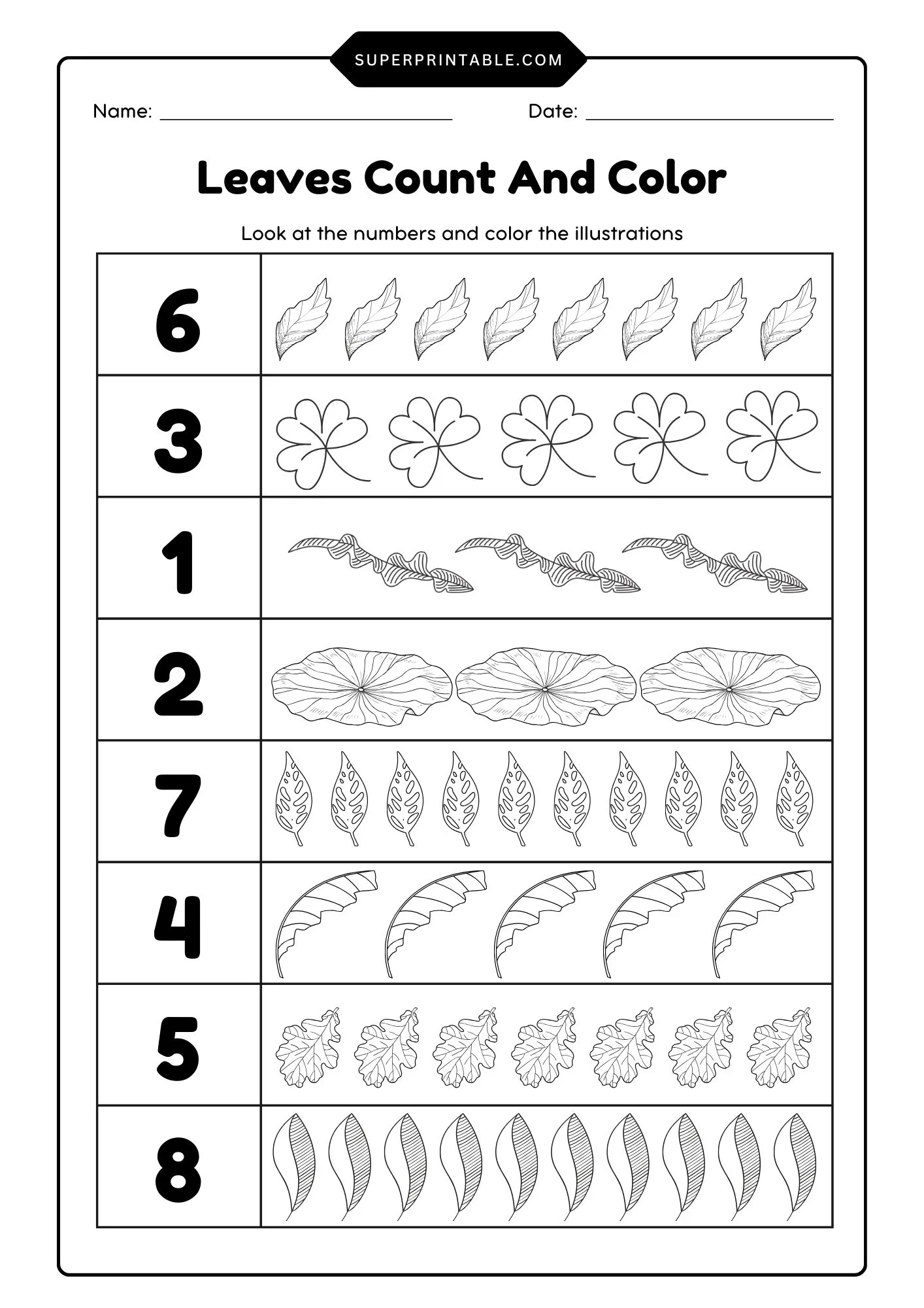 Leaves Count And Color Activity Coloring Pages 3