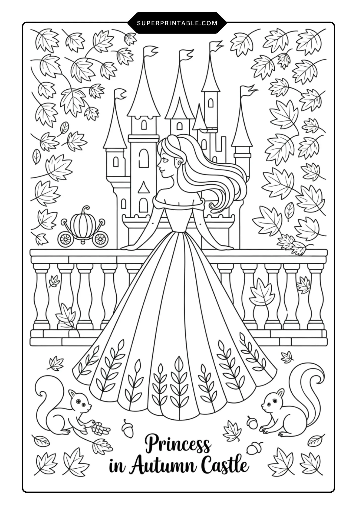 Princess in Autumn Coloring Pages 1