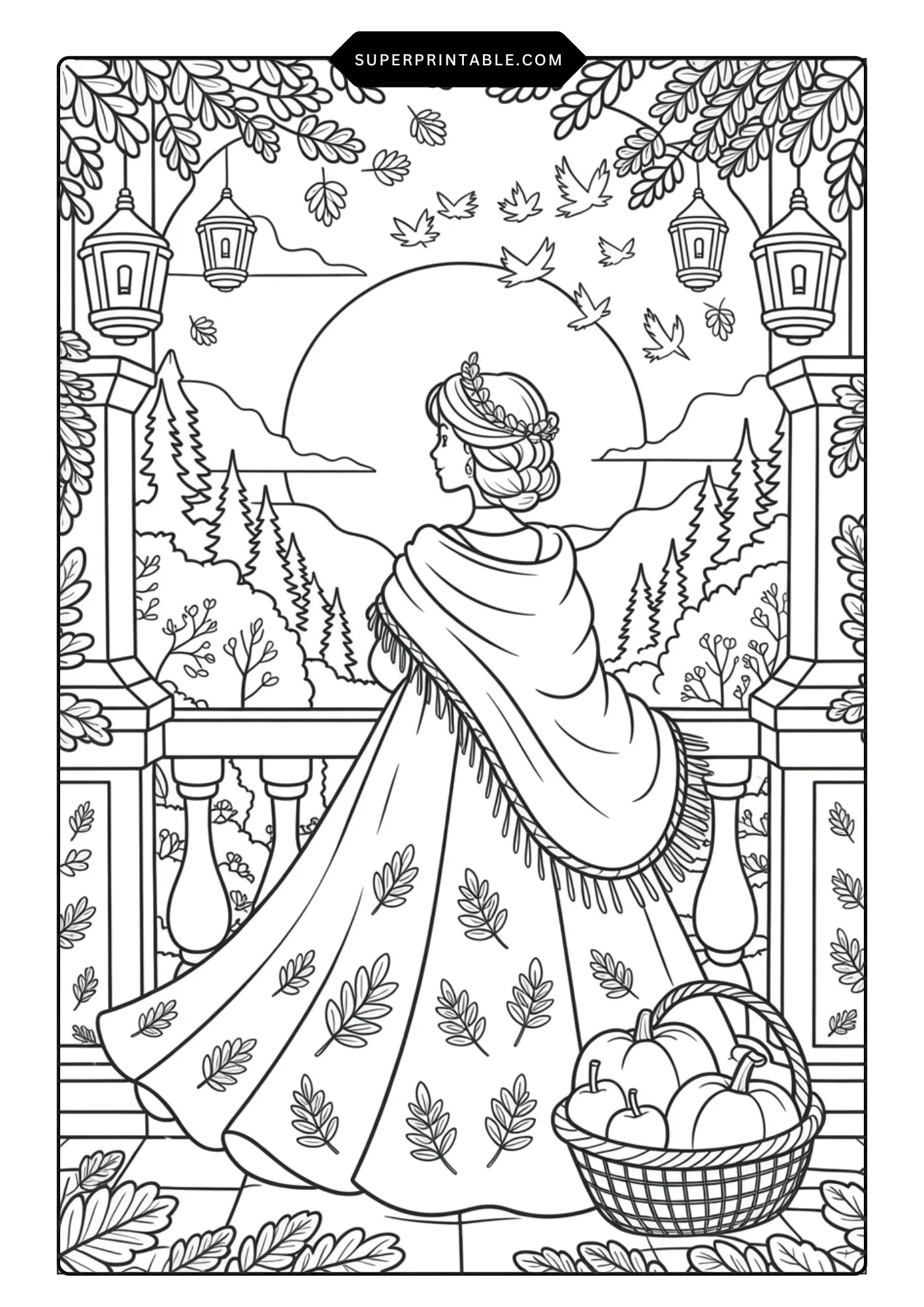 Princess in Autumn Coloring Pages 4