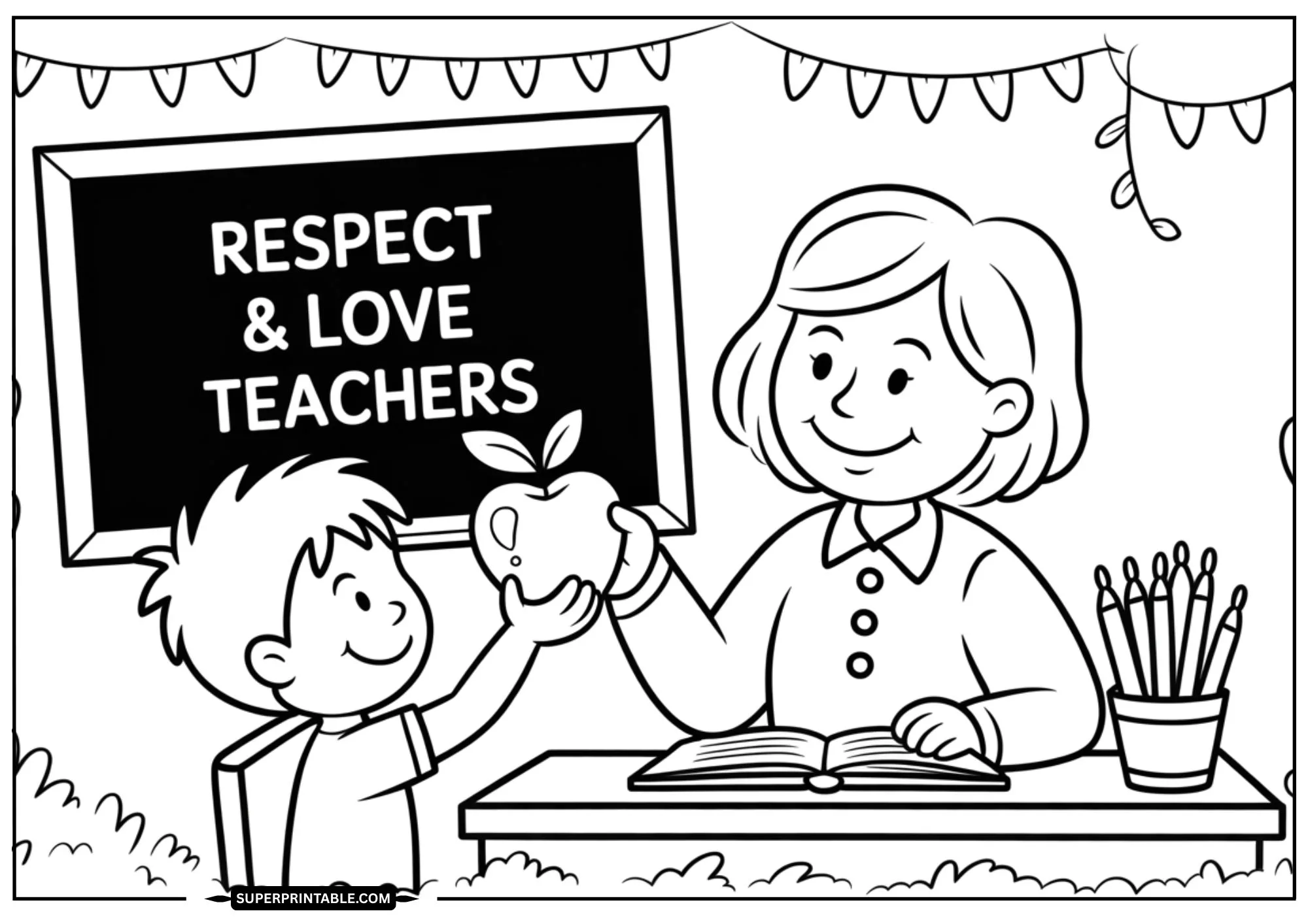 Respect & Thank You Teacher Coloring Pages 1