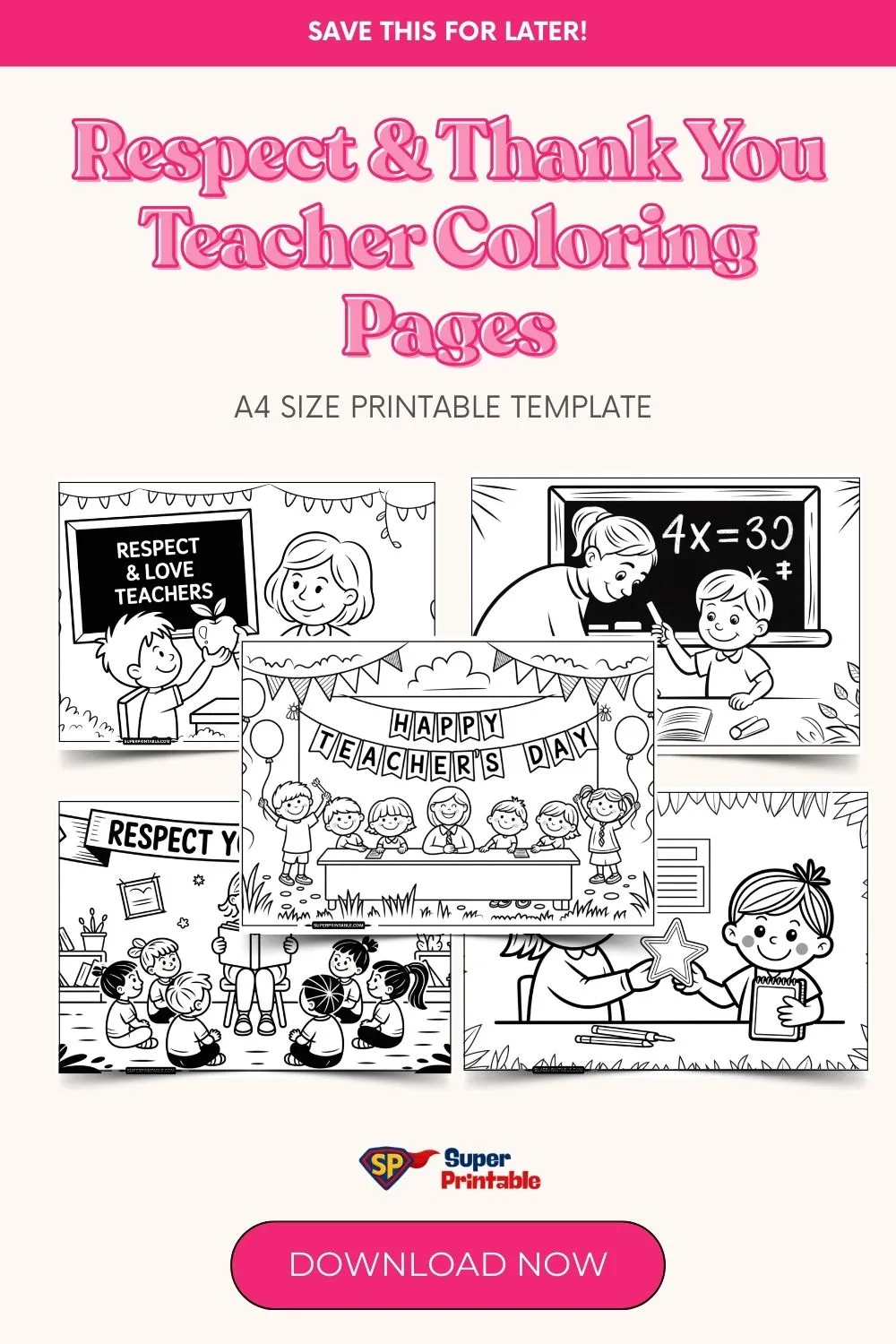 Respect & Thank You Teacher Coloring Pages Pinterest Image
