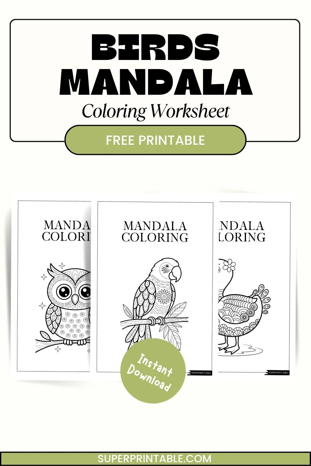 10+ Birds Mandala Coloring Worksheet Pinterest Image