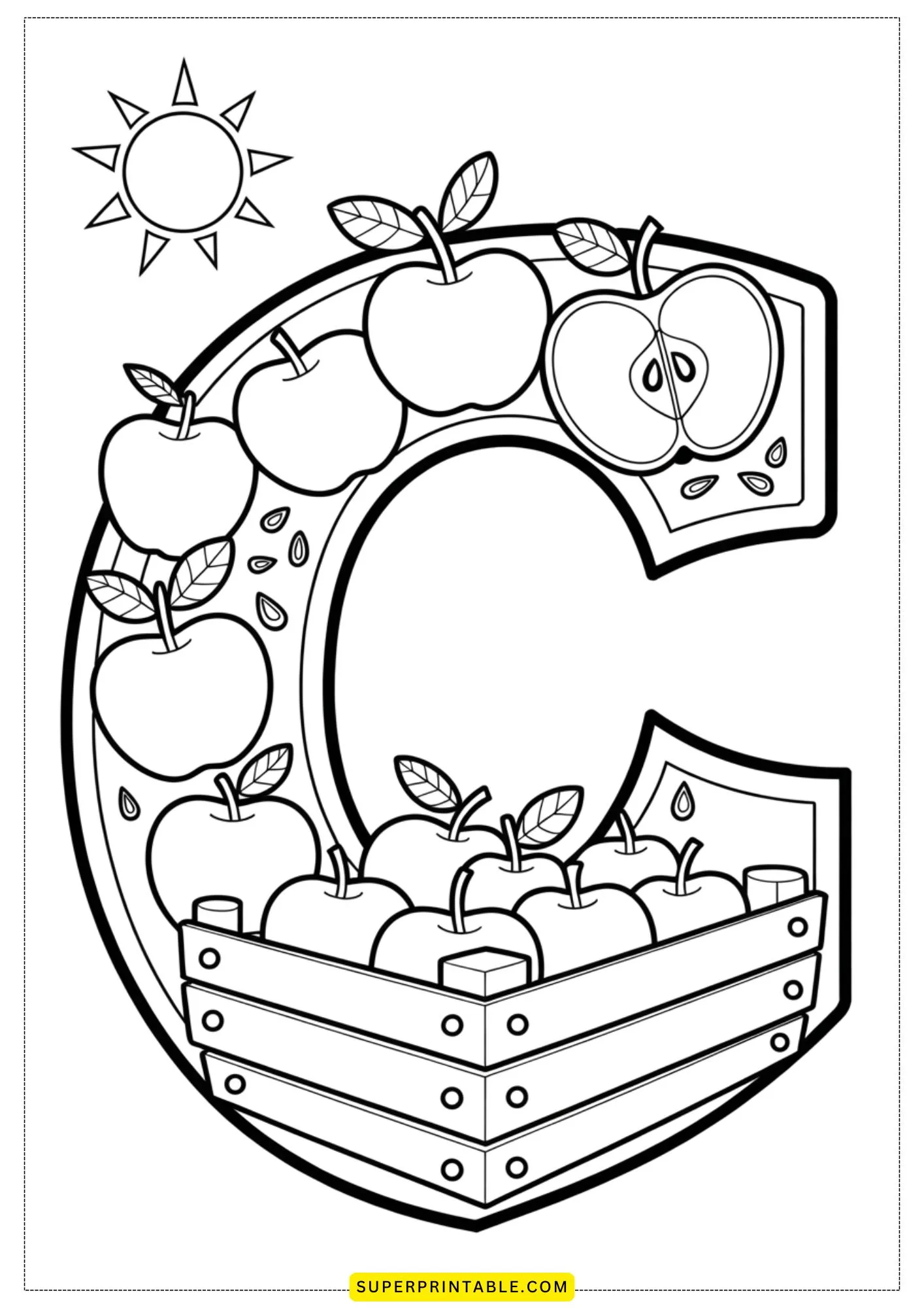 Apple Alphabet Coloring Pages for Kids 3