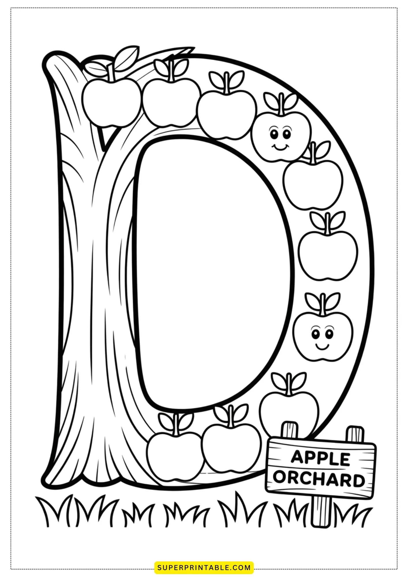 Apple Alphabet Coloring Pages for Kids 4