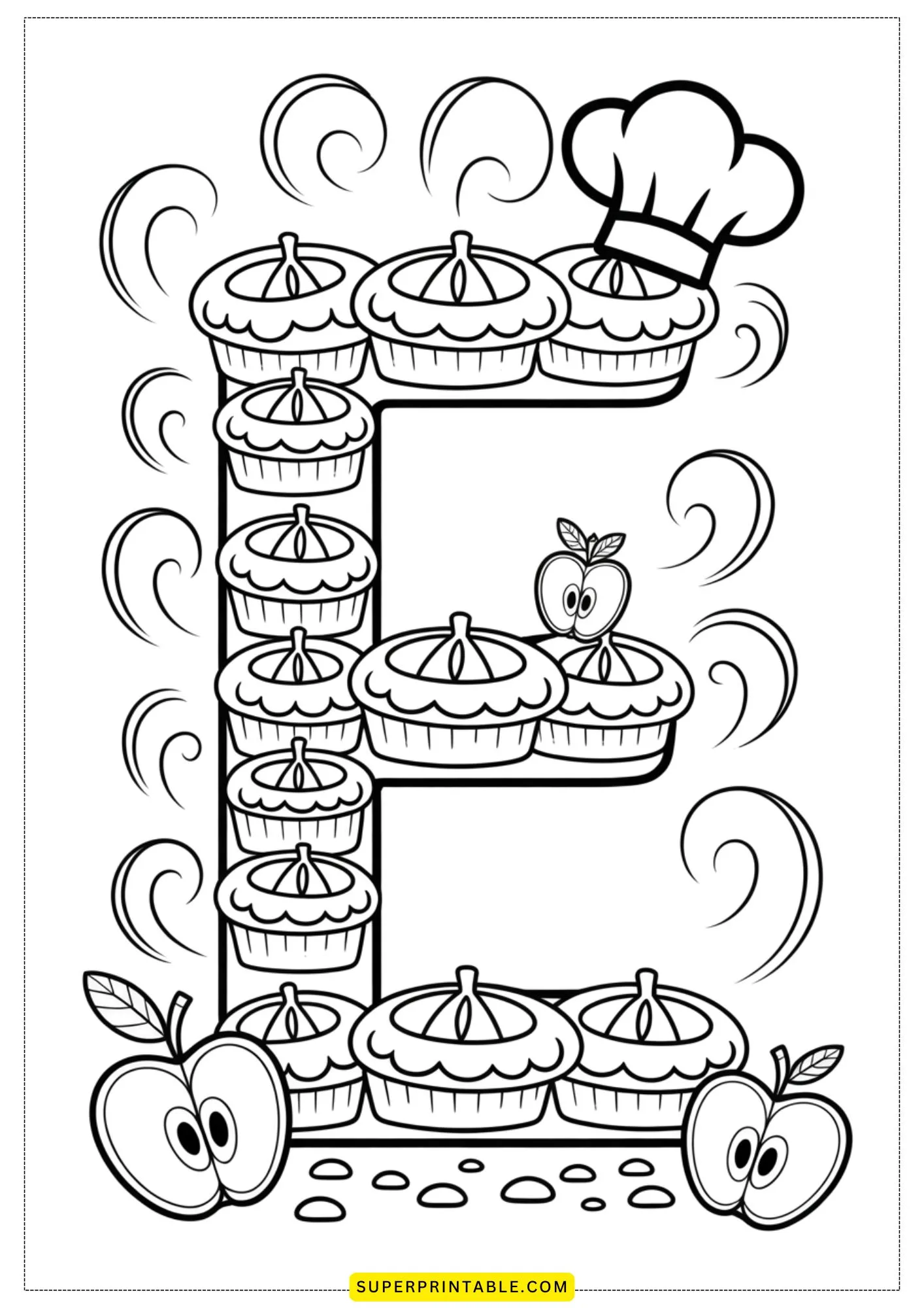 Apple Alphabet Coloring Pages for Kids 5