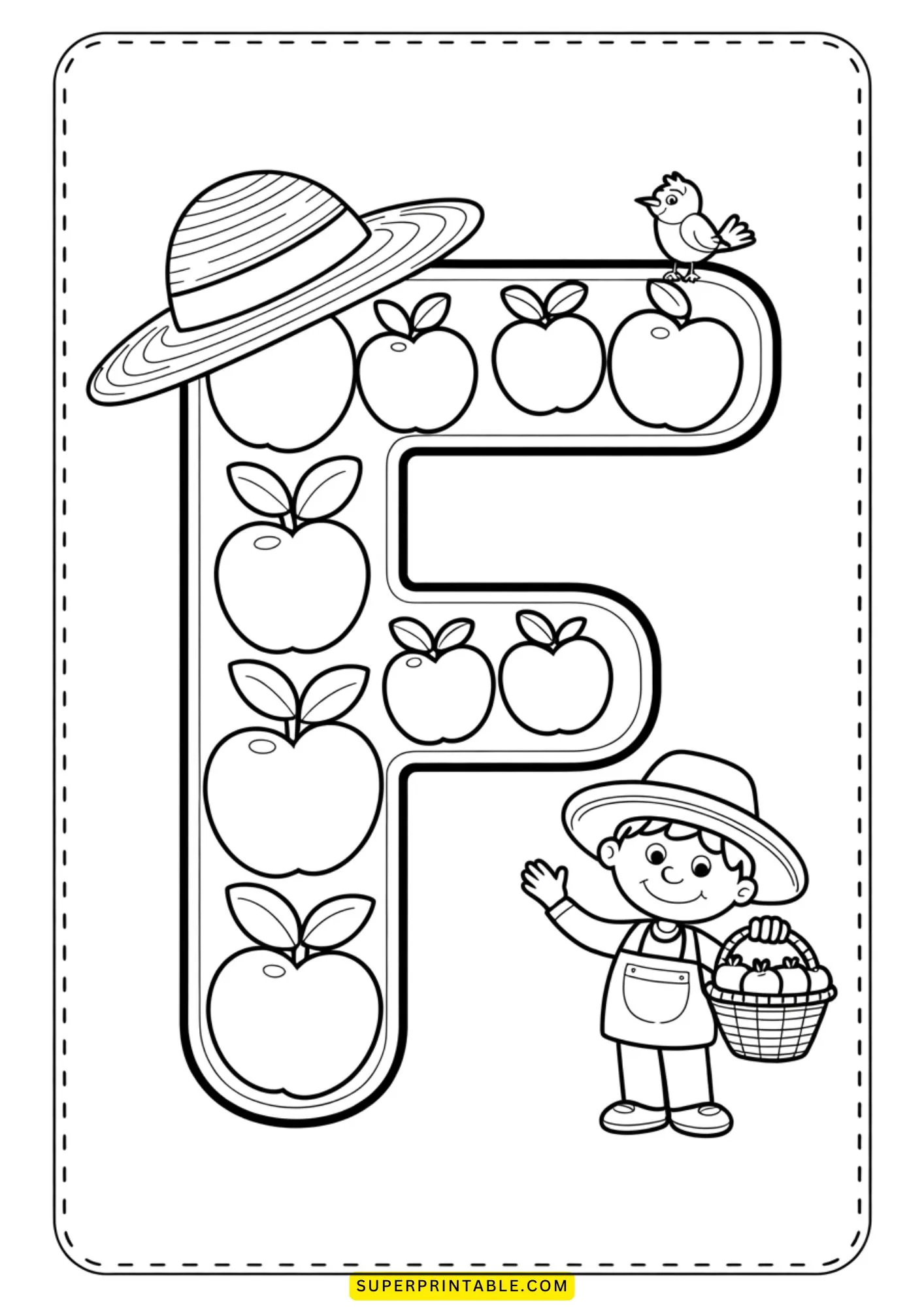 Apple Alphabet Coloring Pages for Kids 6