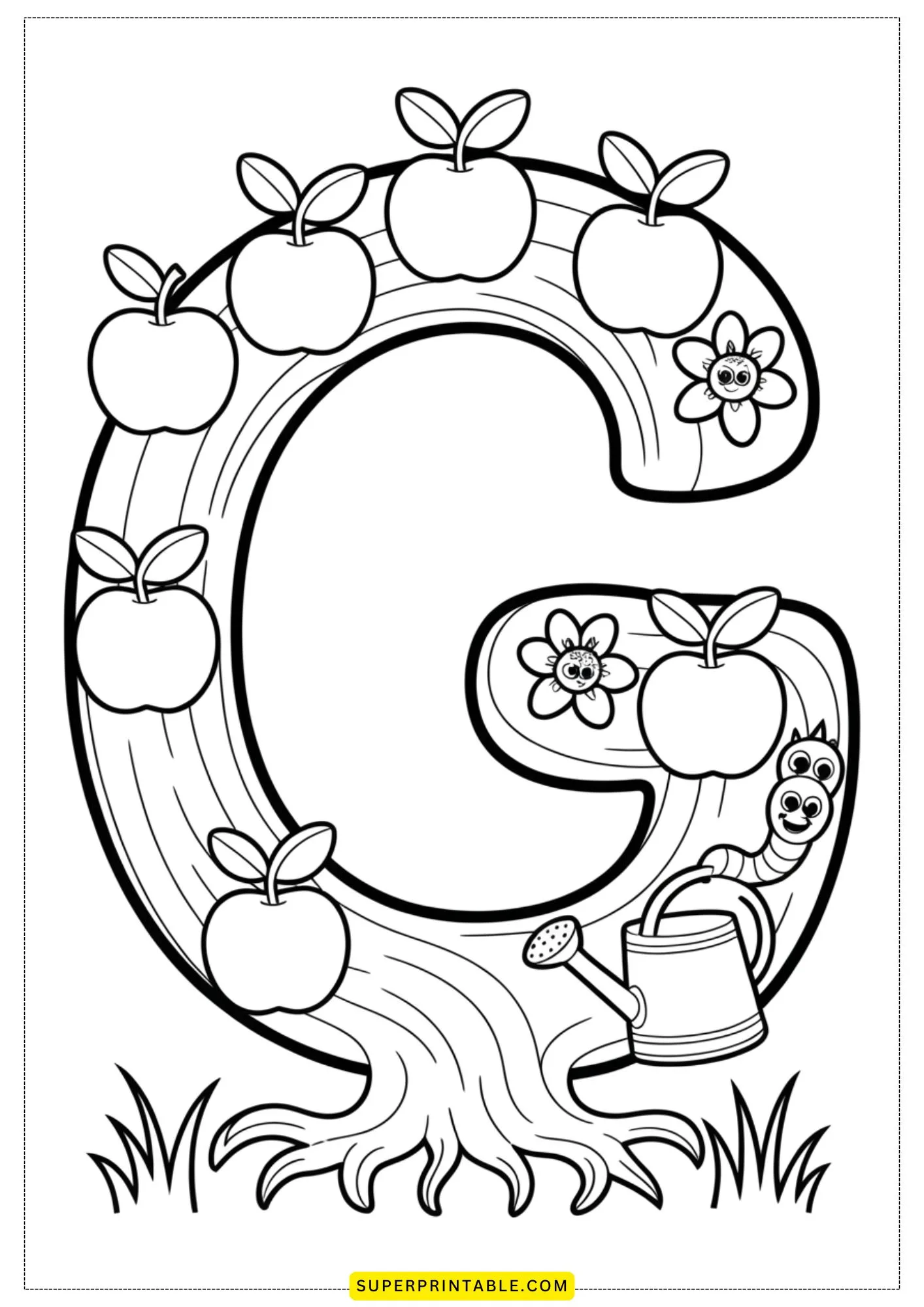 Apple Alphabet Coloring Pages for Kids 7