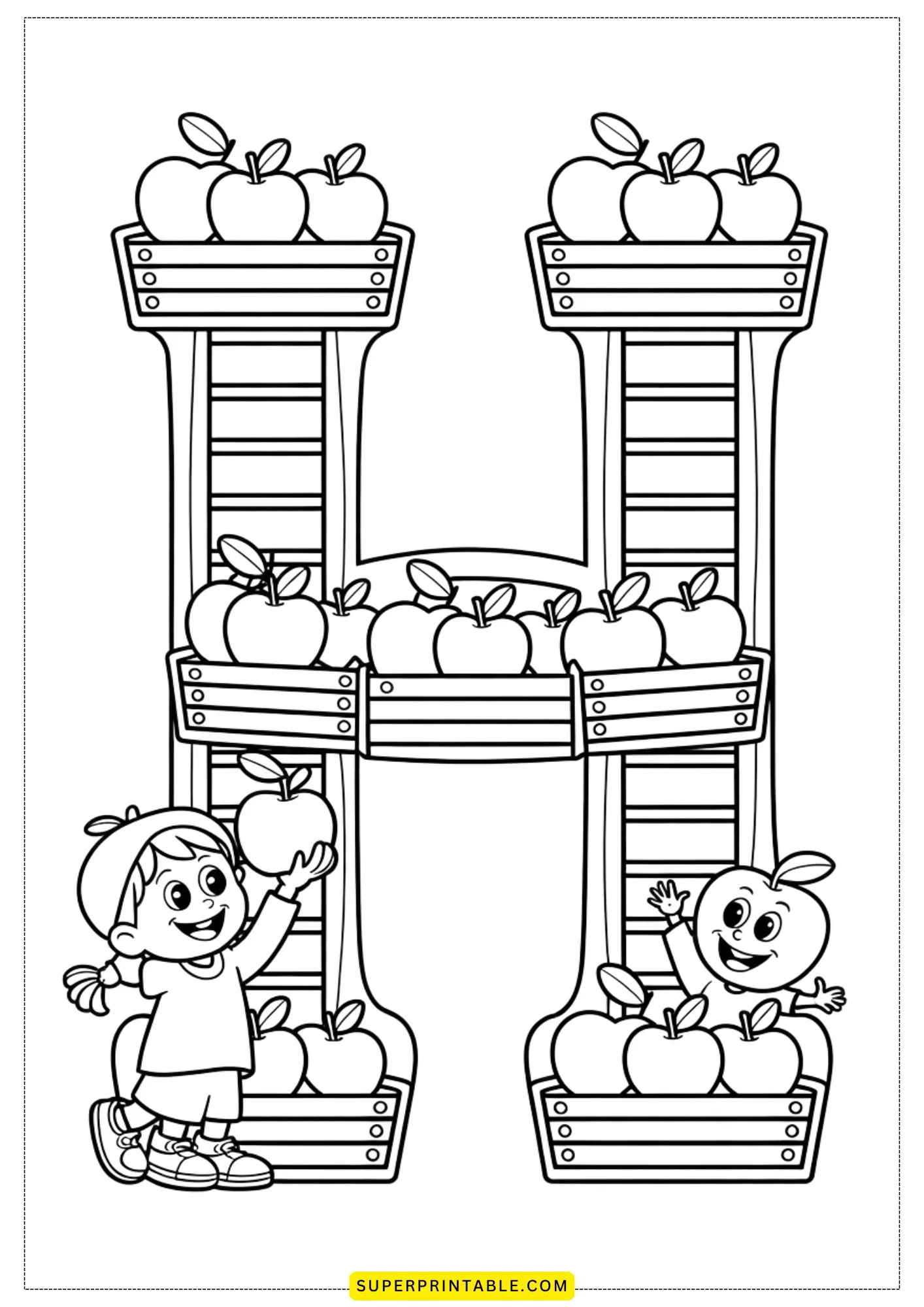 Apple Alphabet Coloring Pages for Kids 8
