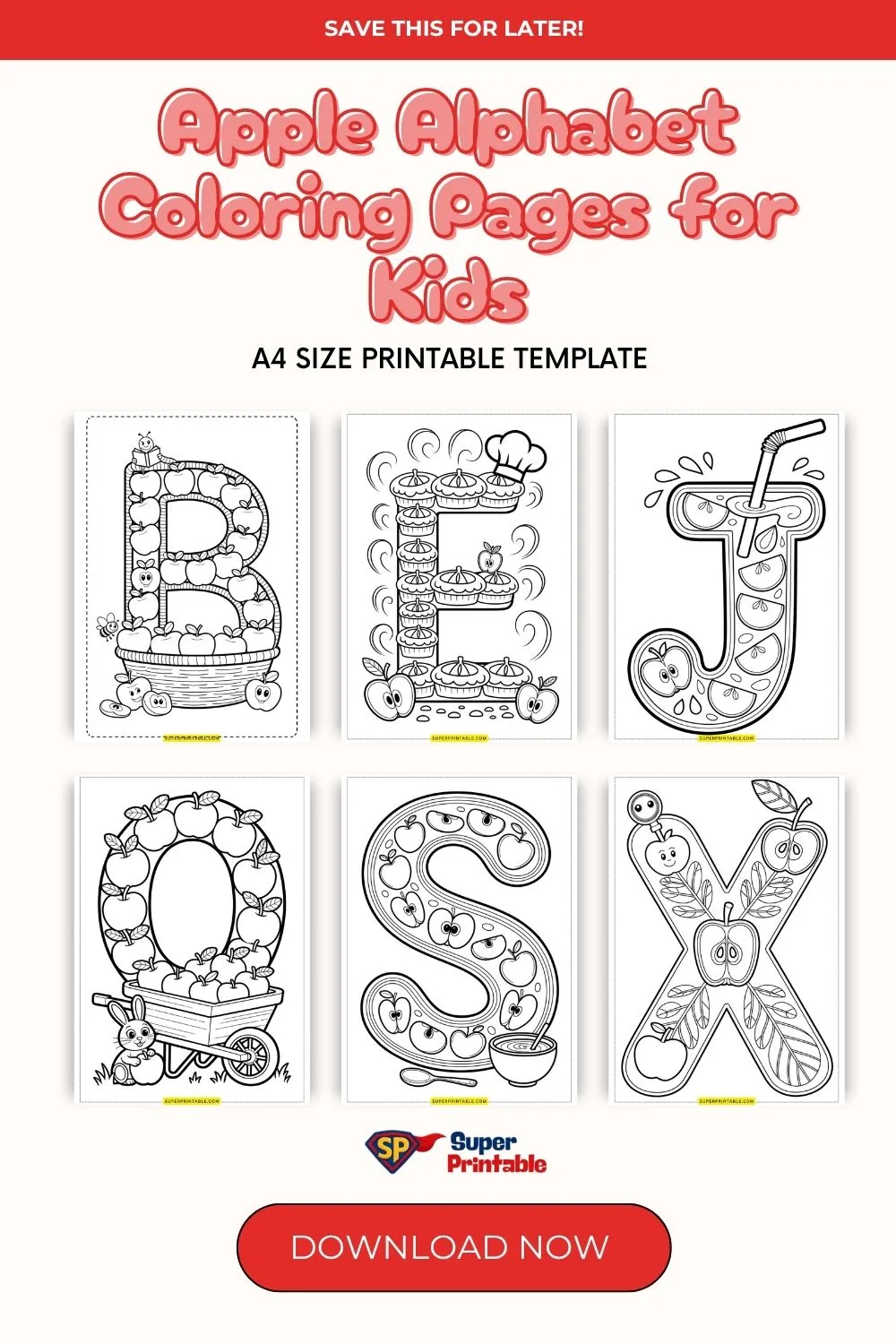 Apple Alphabet Coloring Pages for Kids Pinterest Image