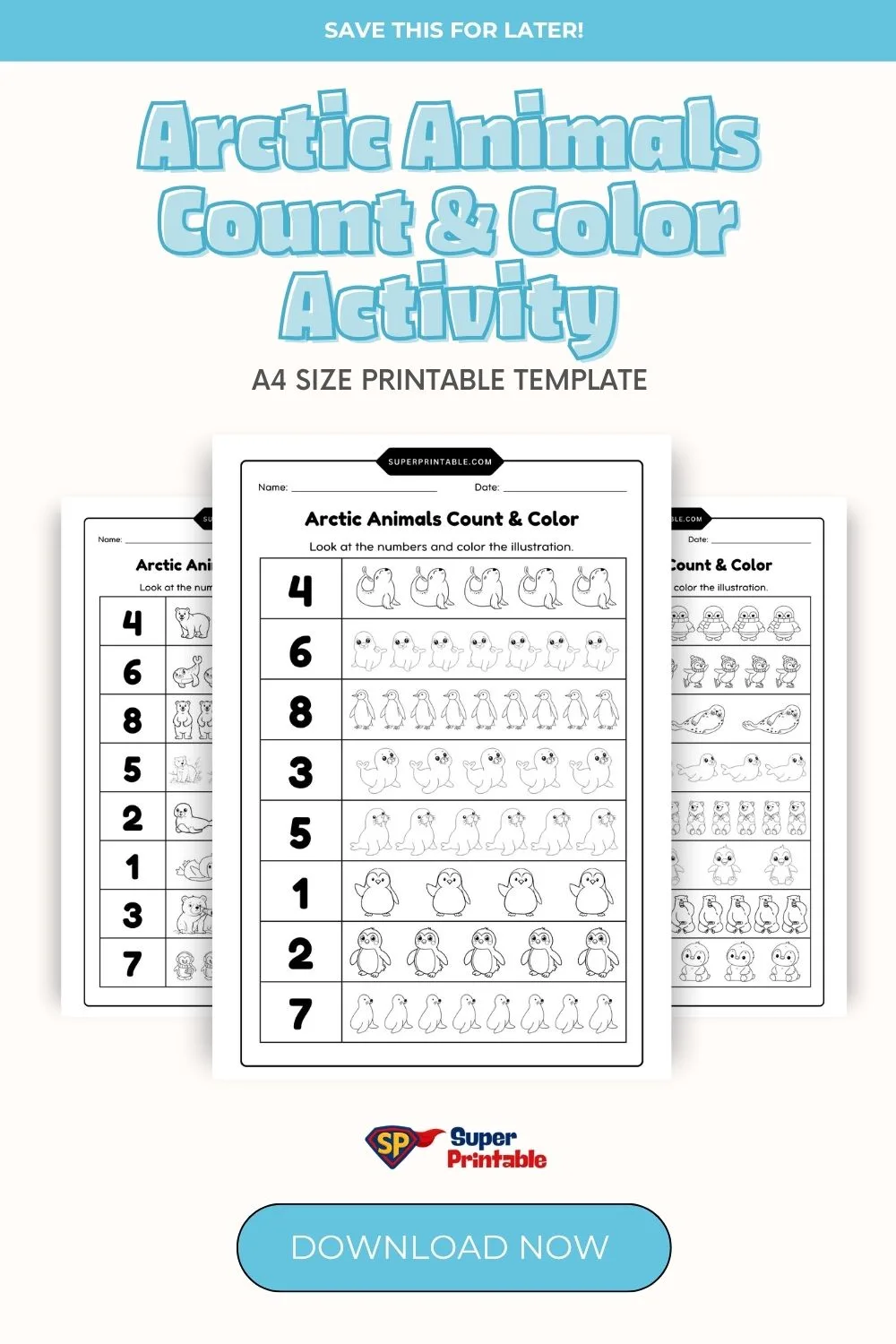 Arctic Animals Count & Color Activity Coloring Worksheet Pinterest Image