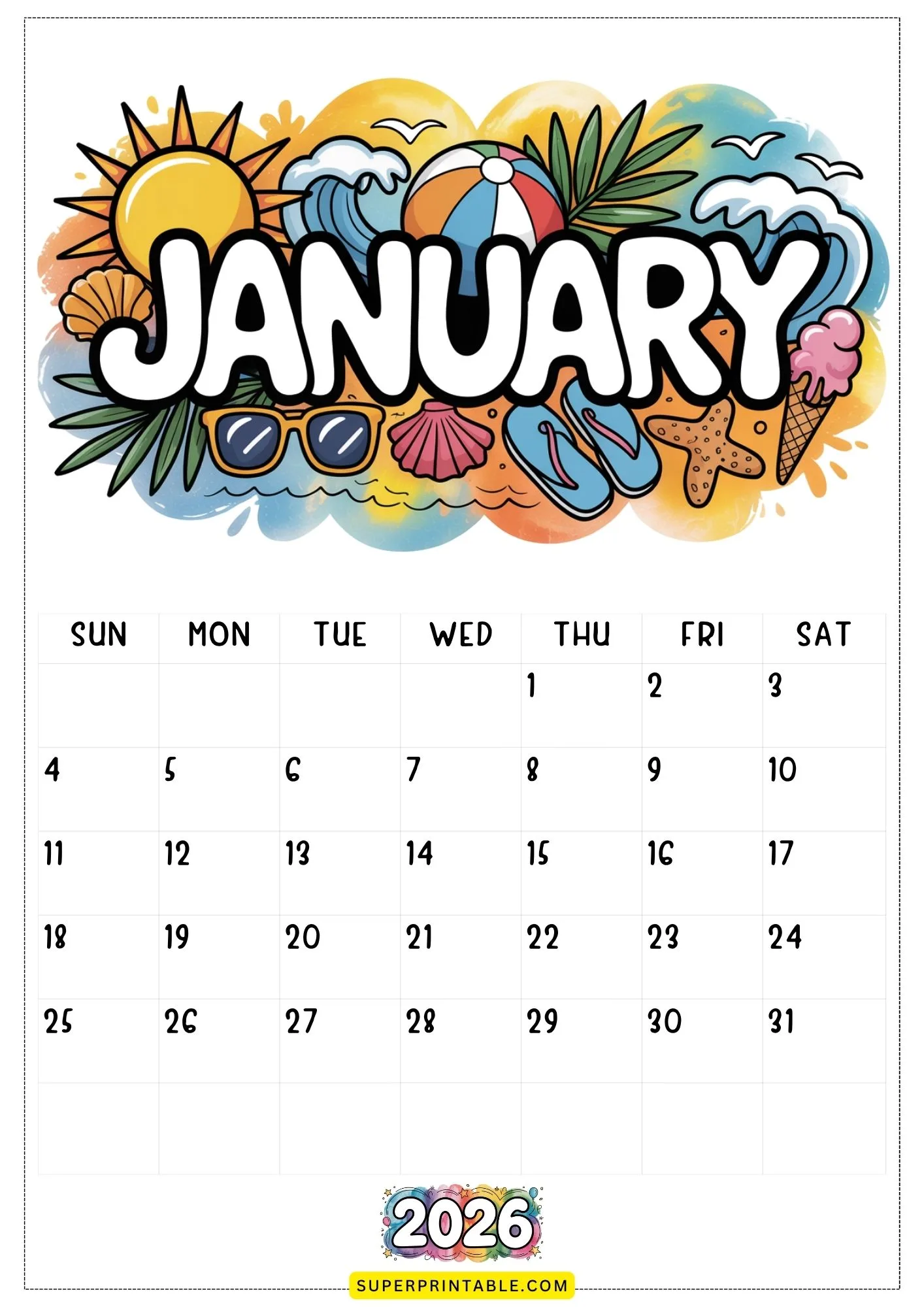 Australia & Beyond 2026 Calendar Printable 1