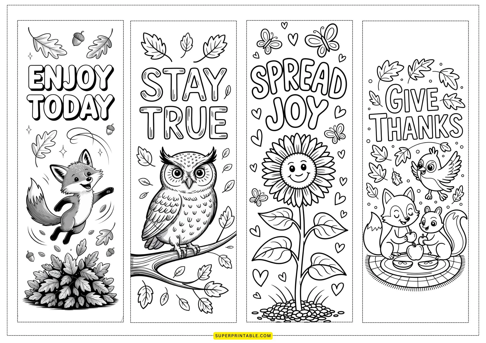 Autumn Kindness Coloring Bookmarks 1
