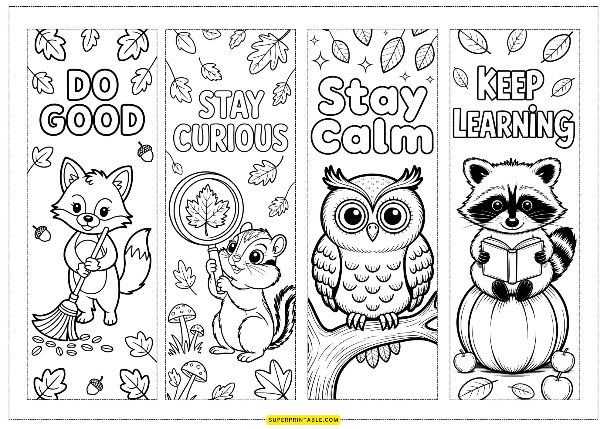 Autumn Kindness Coloring Bookmarks 2
