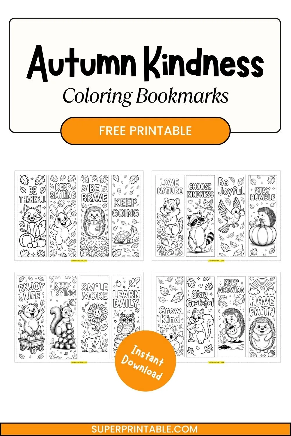Autumn Kindness Coloring Bookmarks Pinterest Image