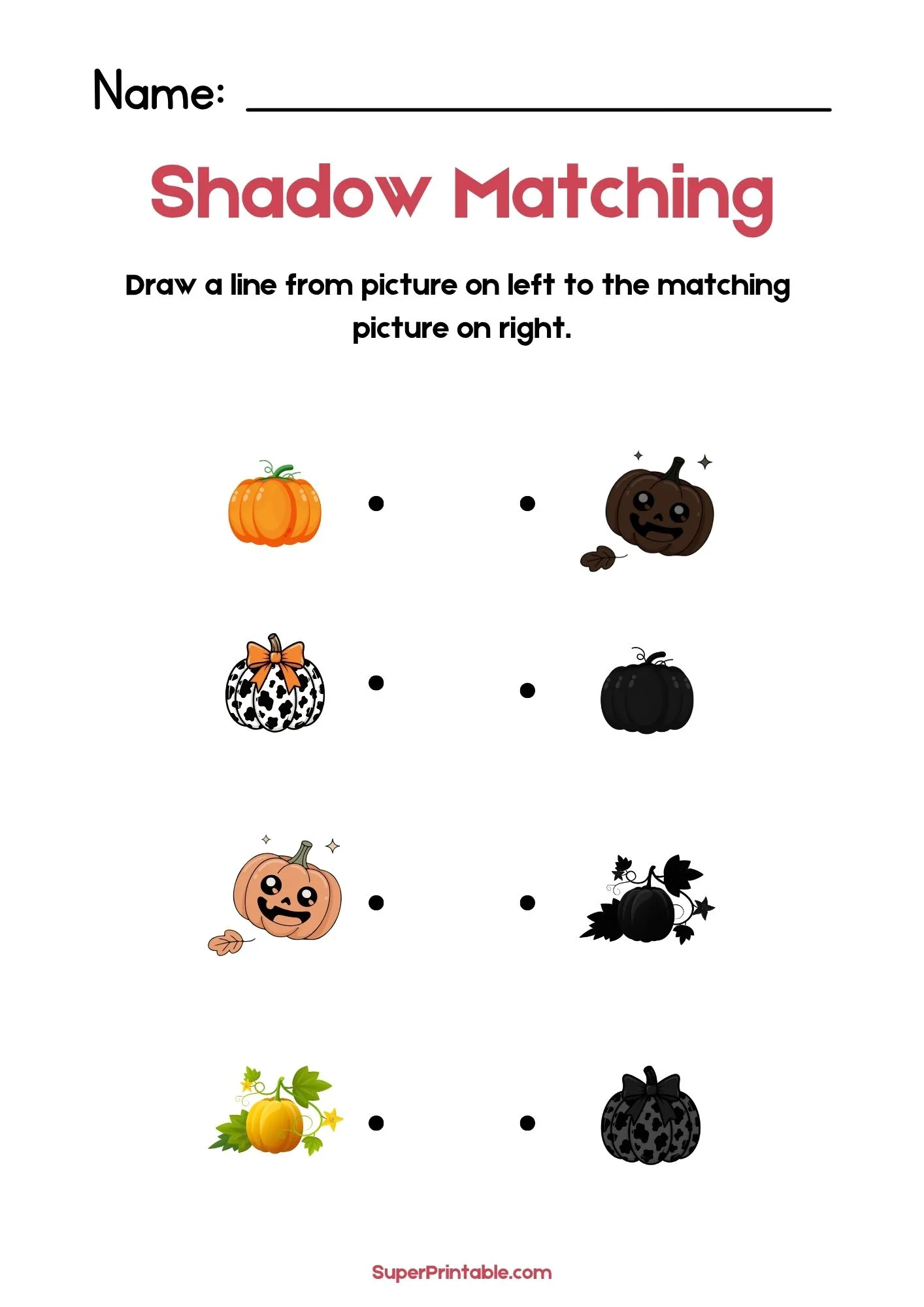 Autumn Time Find The Shadow Matching Worksheet 1