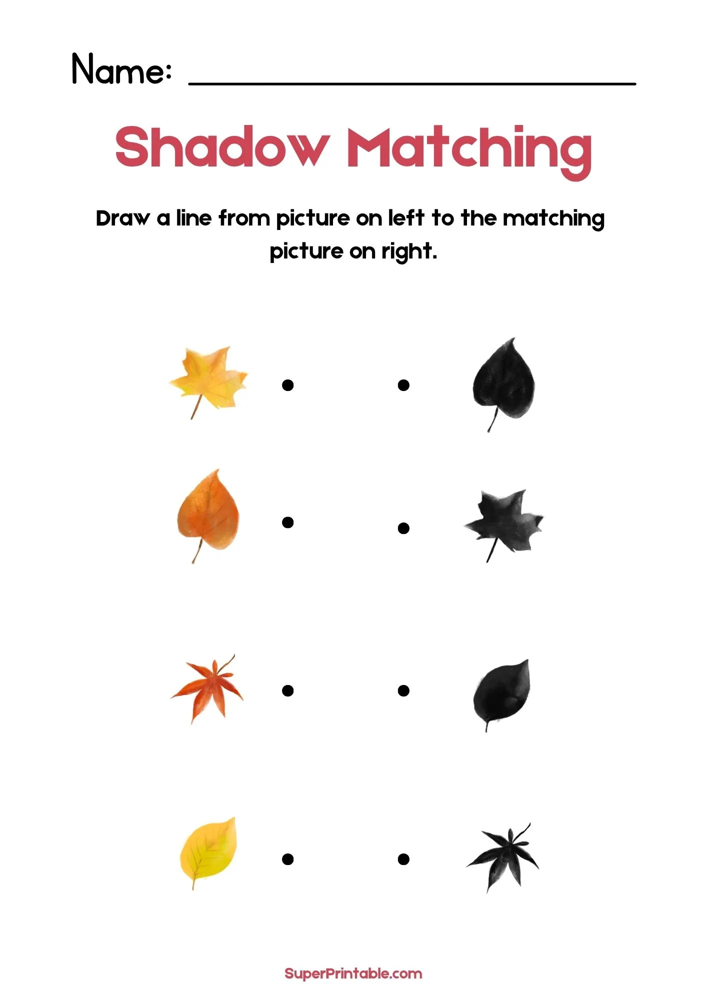 Autumn Time Find The Shadow Matching Worksheet 2