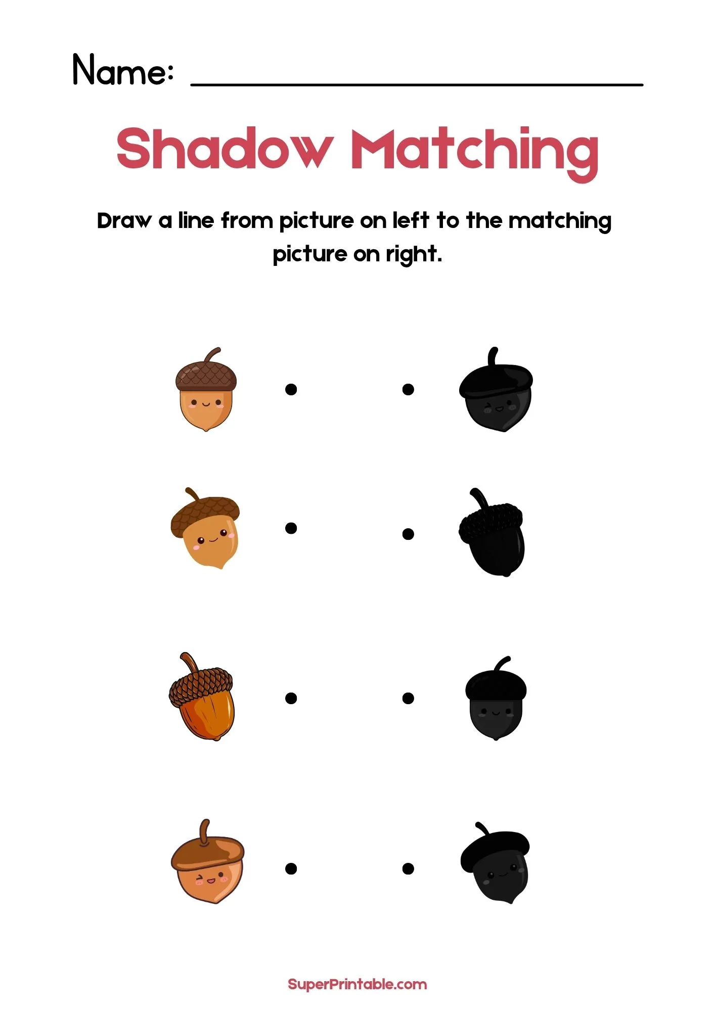 Autumn Time Find The Shadow Matching Worksheet 3