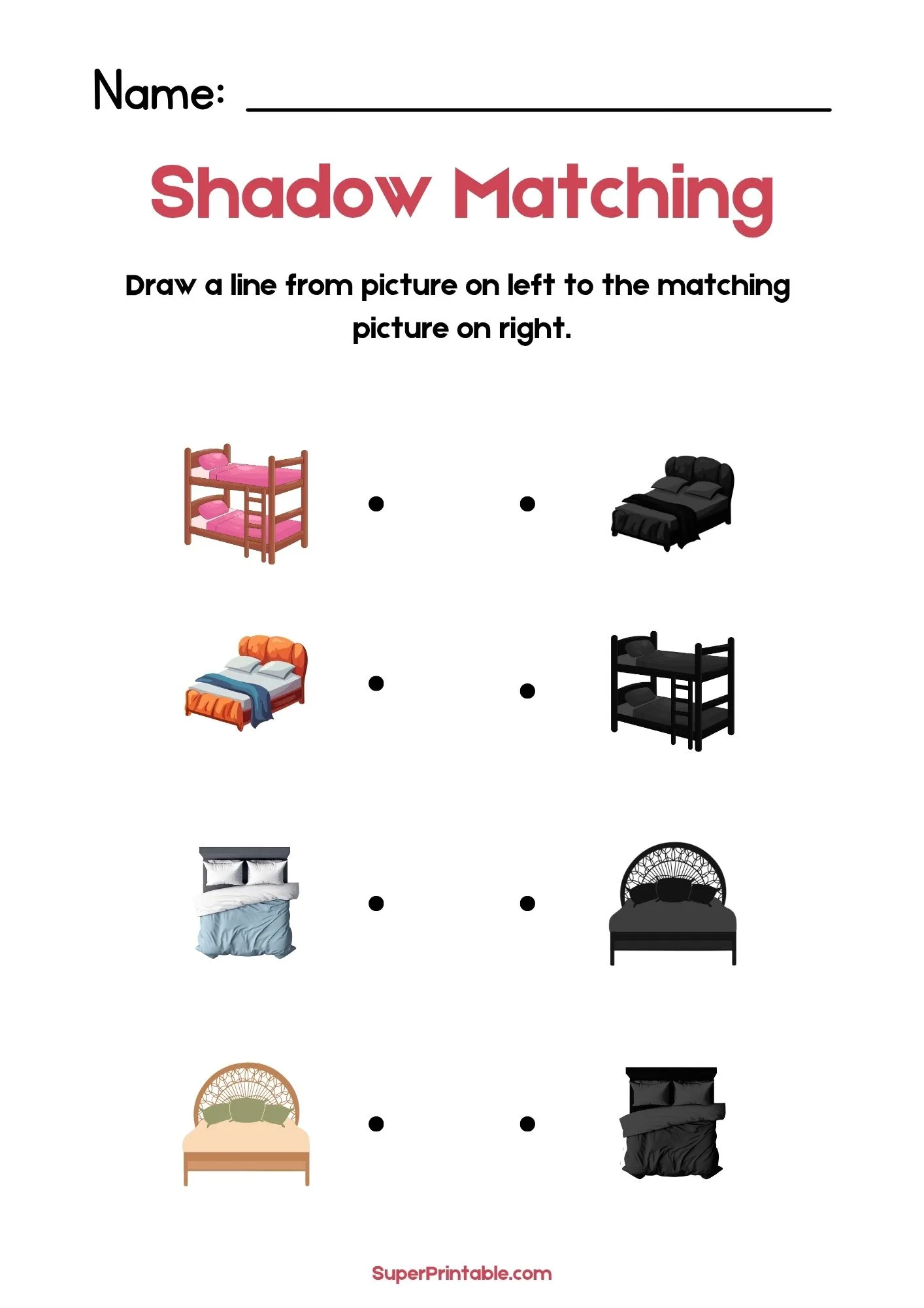 Bedroom Find The Shadow Matching Worksheet 1