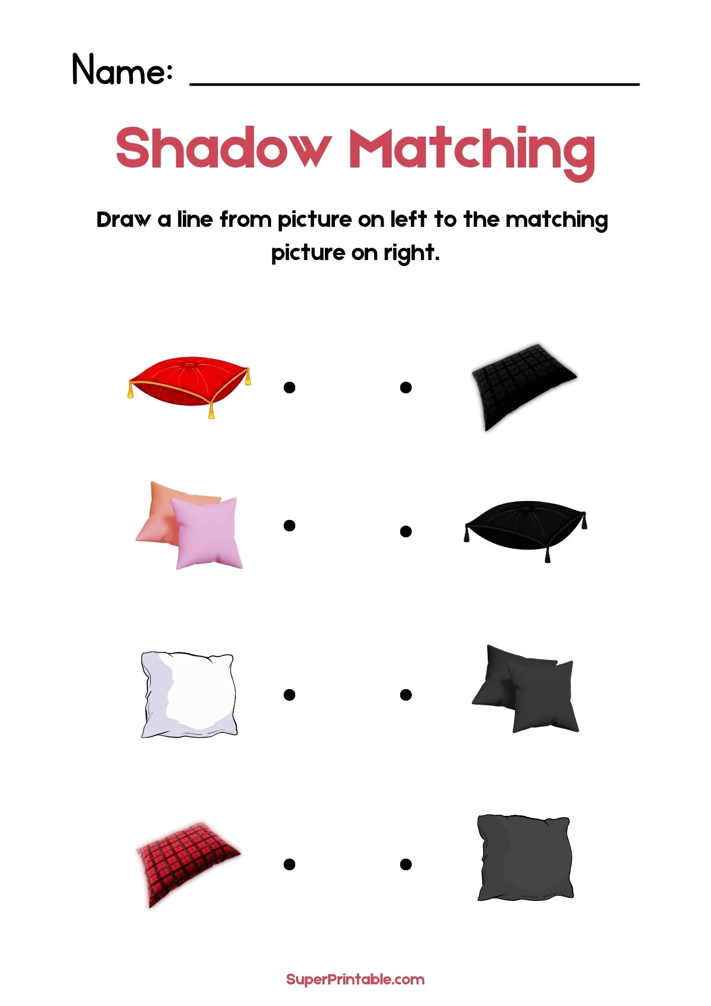 Bedroom Find The Shadow Matching Worksheet 2