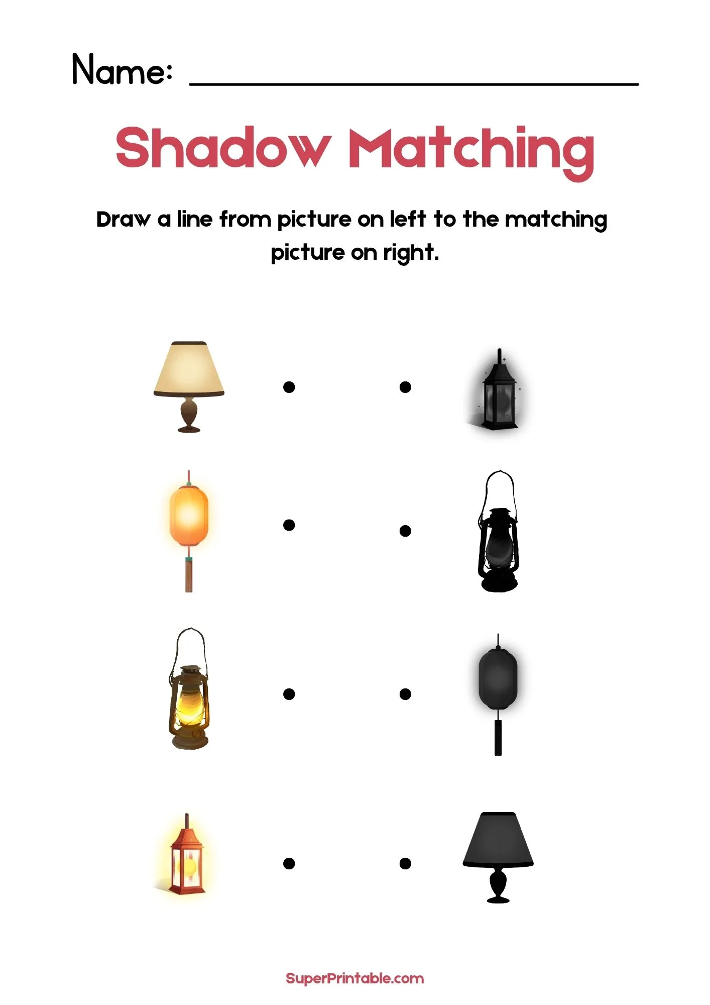 Bedroom Find The Shadow Matching Worksheet 3