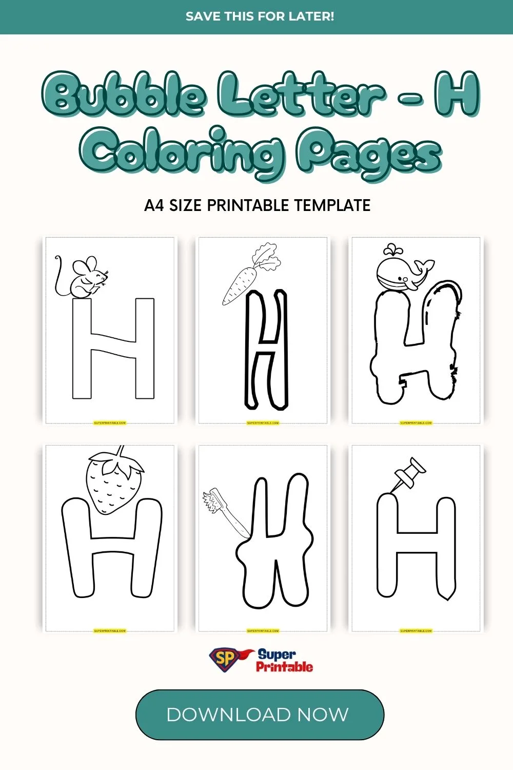 Bubble Letter - H Coloring Pages Pinterest Image